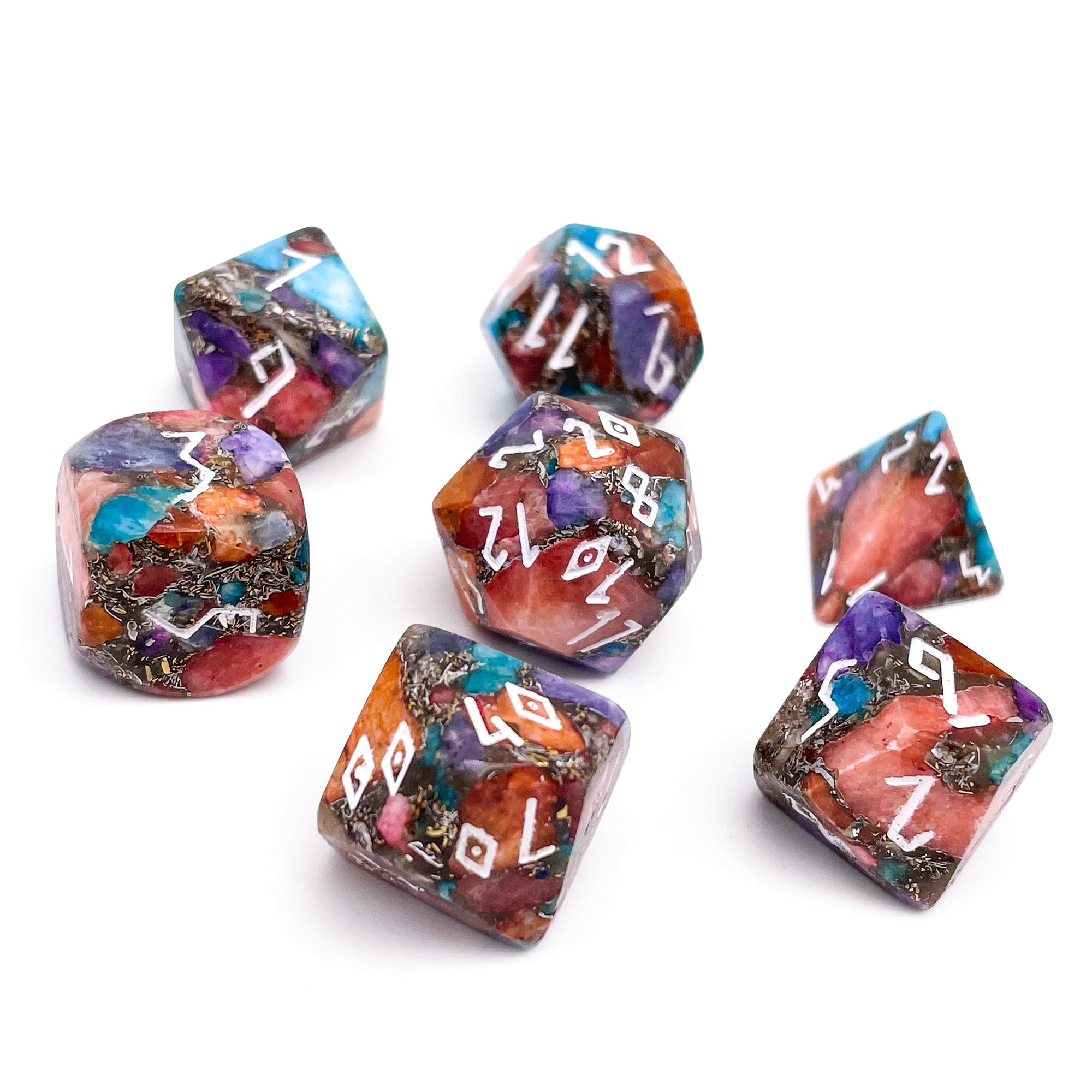 Multi Colored Calcite - 7 Piece RPG Set TruStone Dice - NOR 01435