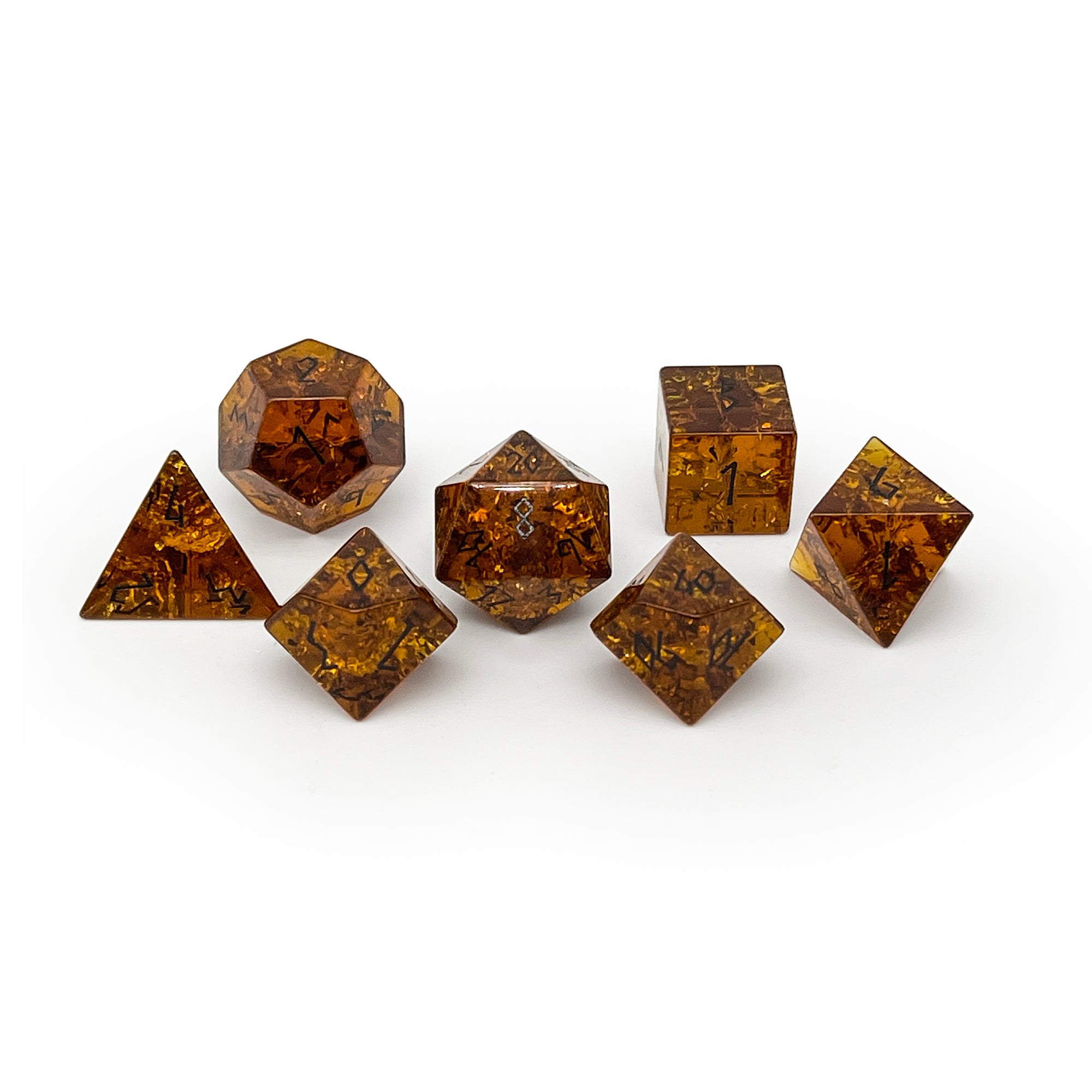 Shattered Zircon Amber Citrine - 7 Piece RPG Set Zircon Glass Dice