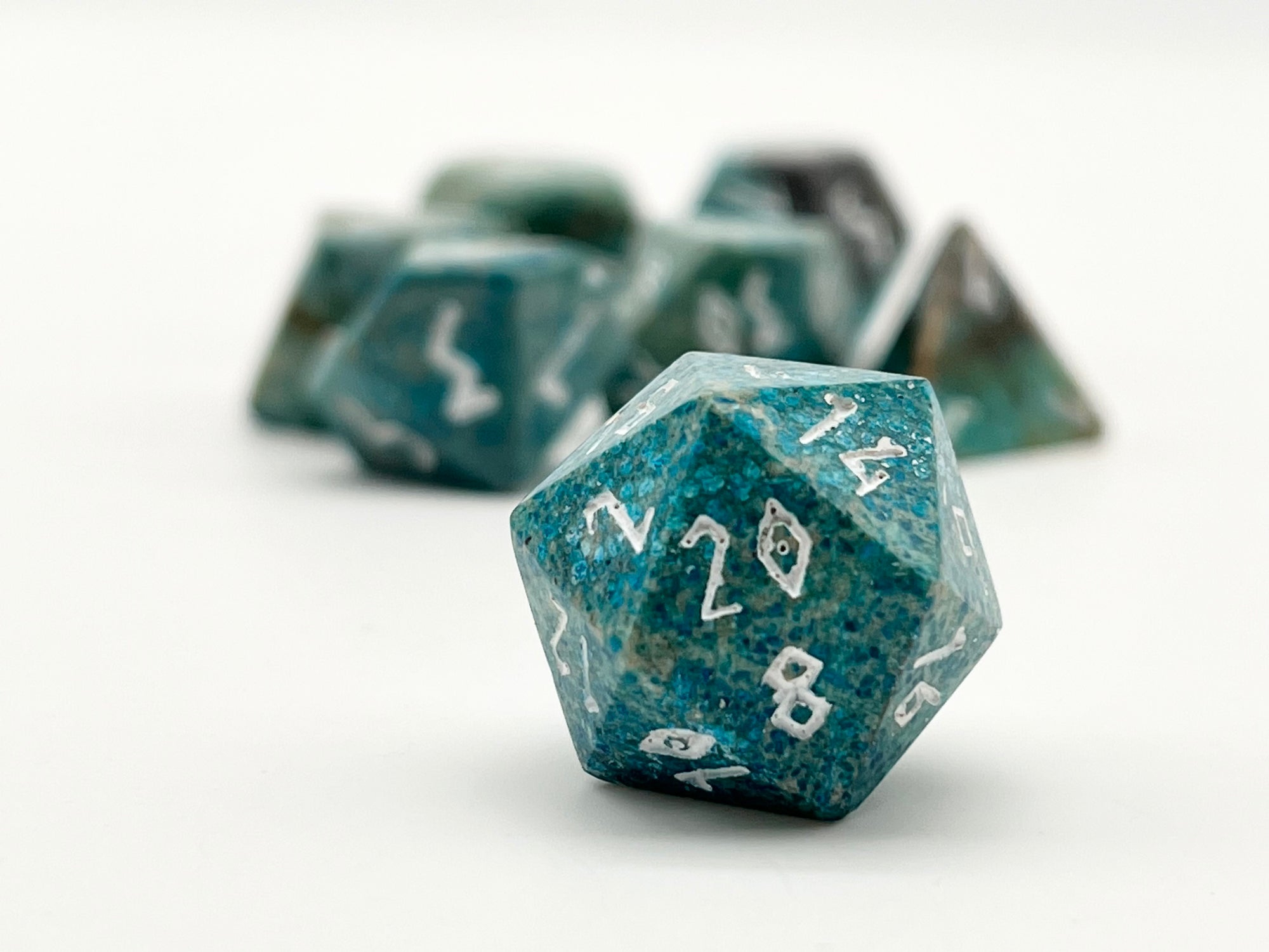 Turquoise Blue Coral Fossil - 7 Piece RPG Set Gemstone Dice