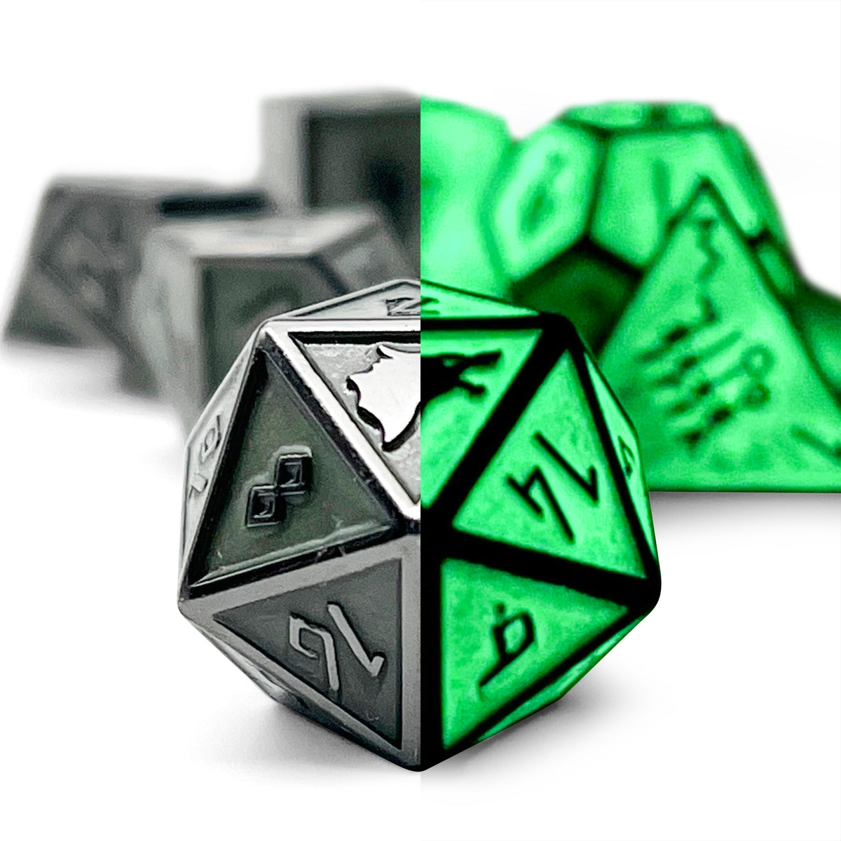 Green Slime Norse Themed Metal Dice Set