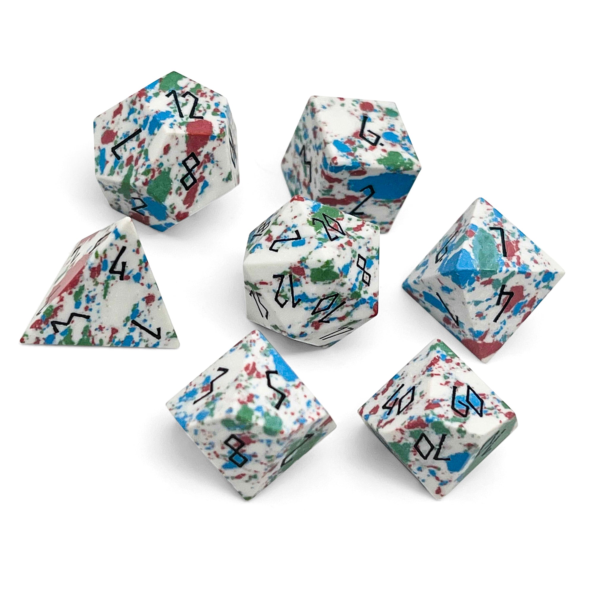 Red, Green, Blue, and White Turquoise - 7 Piece RPG Set TruStone Dice