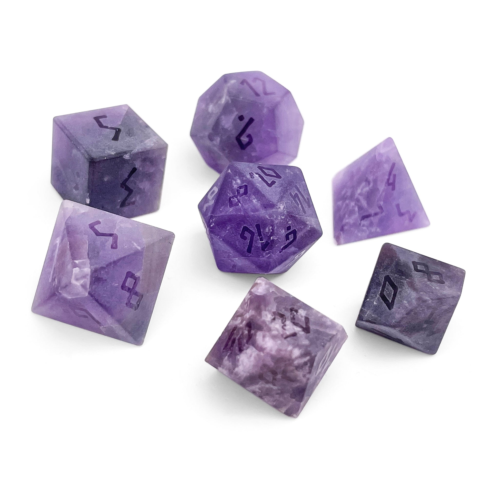 Amethyst - Frosted - Raised 7 Piece RPG Set Gemstone Dice - NOR 01029