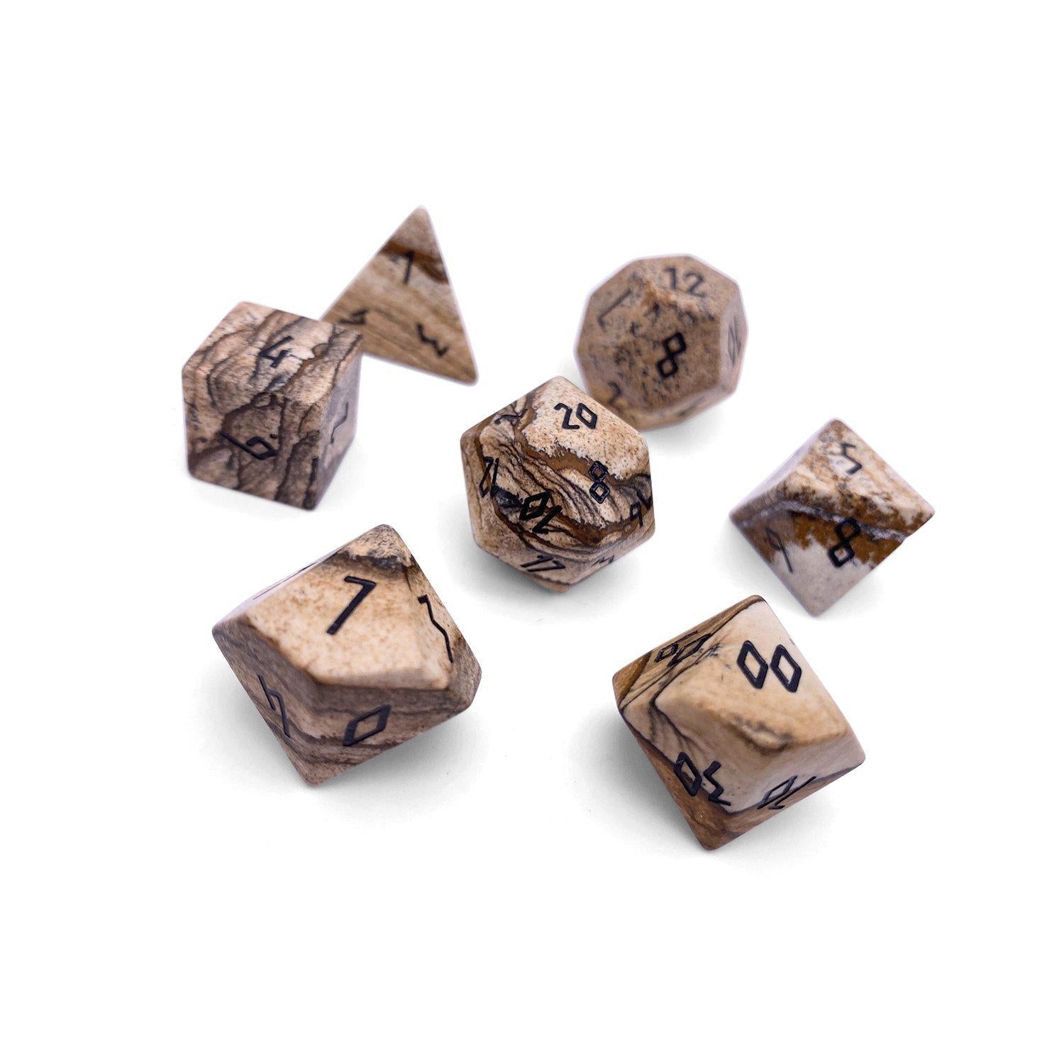 Picture Jasper - 7 Piece RPG Set Gemstone Dice-Gemstone Dice-Norse Foundry-Gemstone Dice-Dungeons & Dragons Dice-Gem Dice-D&D Dice-Gaming Dice-Perfect for Tabletop RPGs-Dice Set