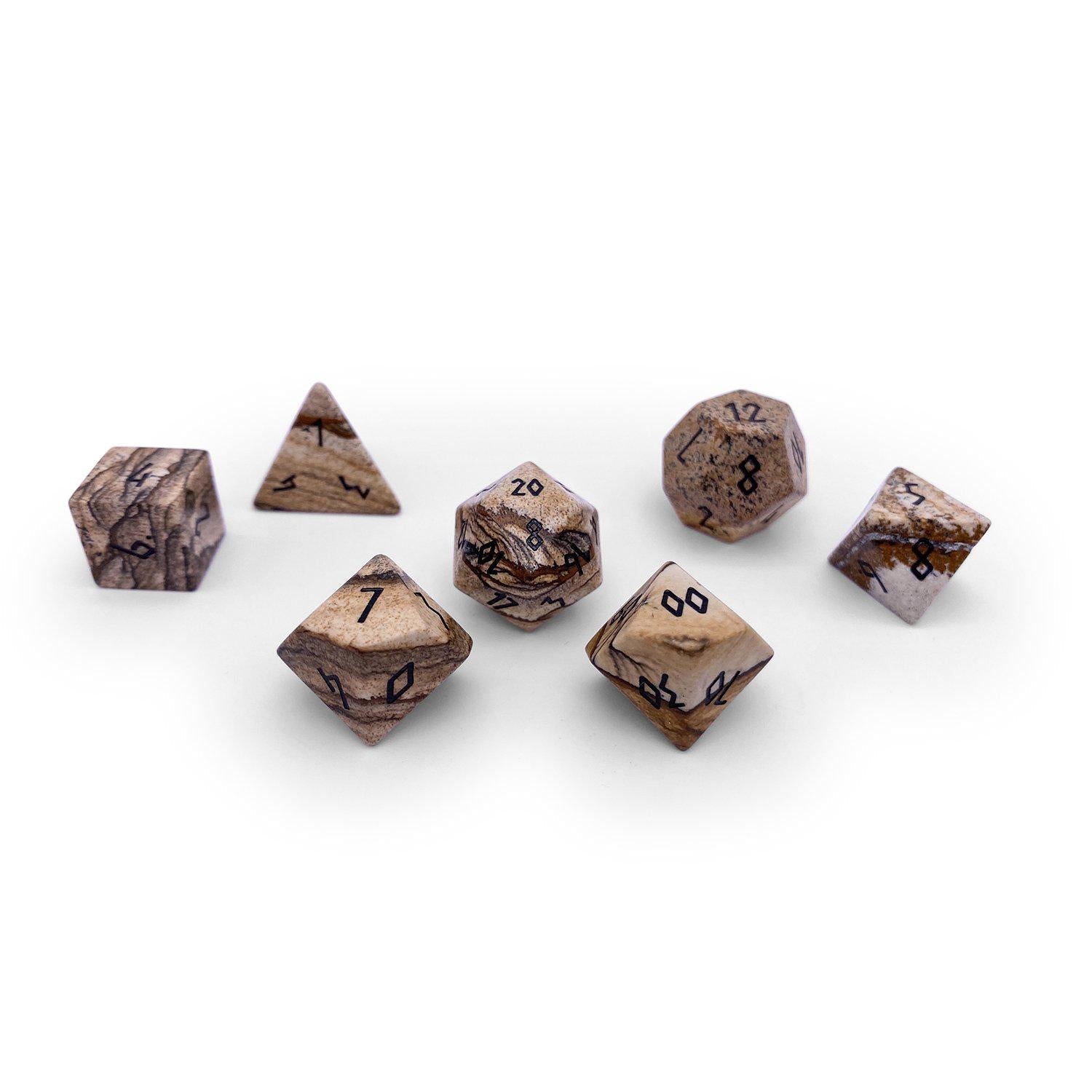Picture Jasper - 7 Piece RPG Set Gemstone Dice-Gemstone Dice-Norse Foundry-Gemstone Dice-Dungeons & Dragons Dice-Gem Dice-DnD Dice-Gaming Dice-Perfect for Tabletop RPGs-Dice Set