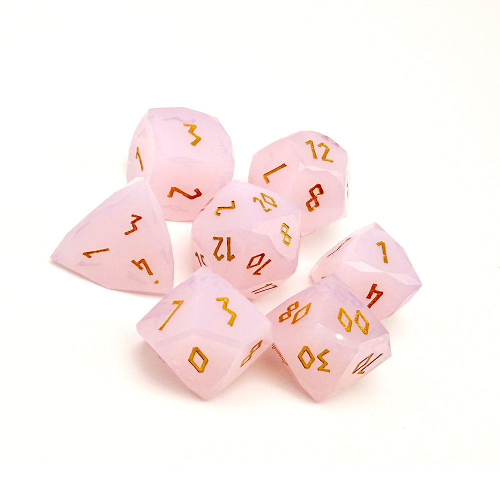 Pink Opalite w/ Gold - 7 Piece RPG Set Gemstone Wondrous Cut Dice