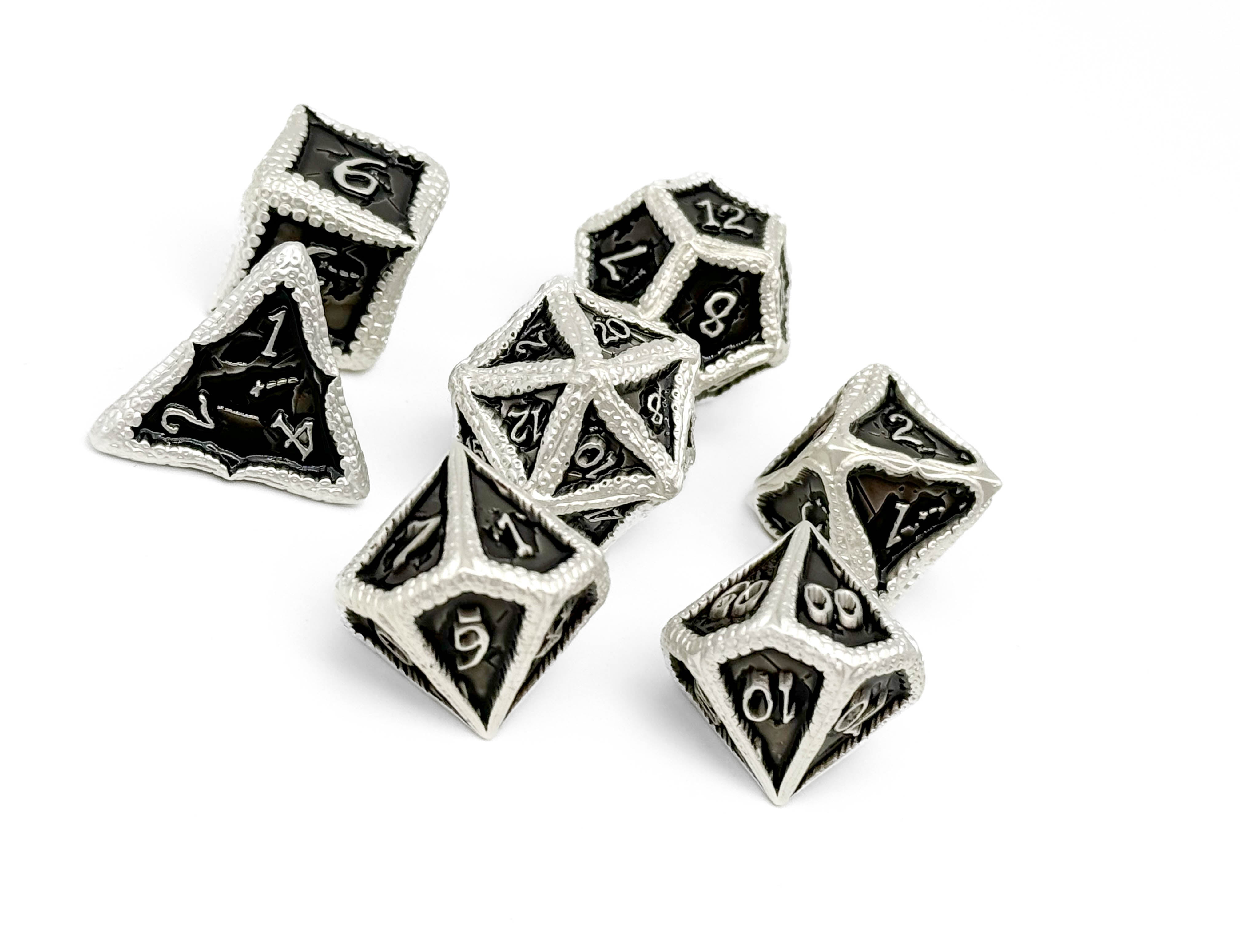 Pirate Dice - Blackbeard 7 Piece RPG set Alloy Metal Dice-Metal - Zinc Alloy Dice-Norse Foundry-Norse Foundry-dungeons & dragons-d&d dice set-rpg dice set-d20-metal dice set-d&d-treasure chest tin-perfect for tabletop rpgs