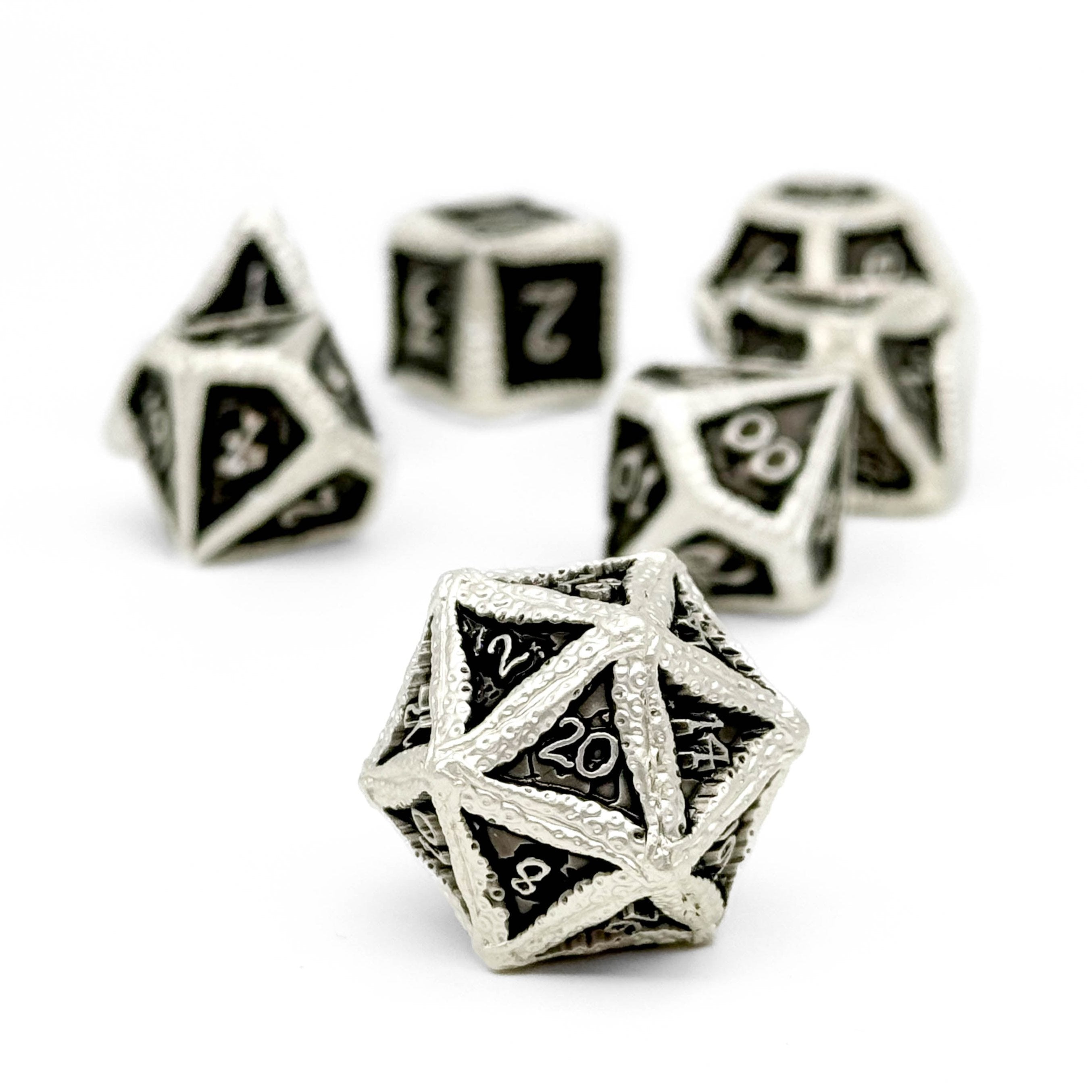 Pirate Dice - Blackbeard 7 Piece RPG set Alloy Metal Dice-Metal - Zinc Alloy Dice-Norse Foundry-Norse Foundry-dungeons & dragons-d&d dice set-rpg dice set-d20-metal dice set-d&d-treasure chest tin-perfect for tabletop rpgs