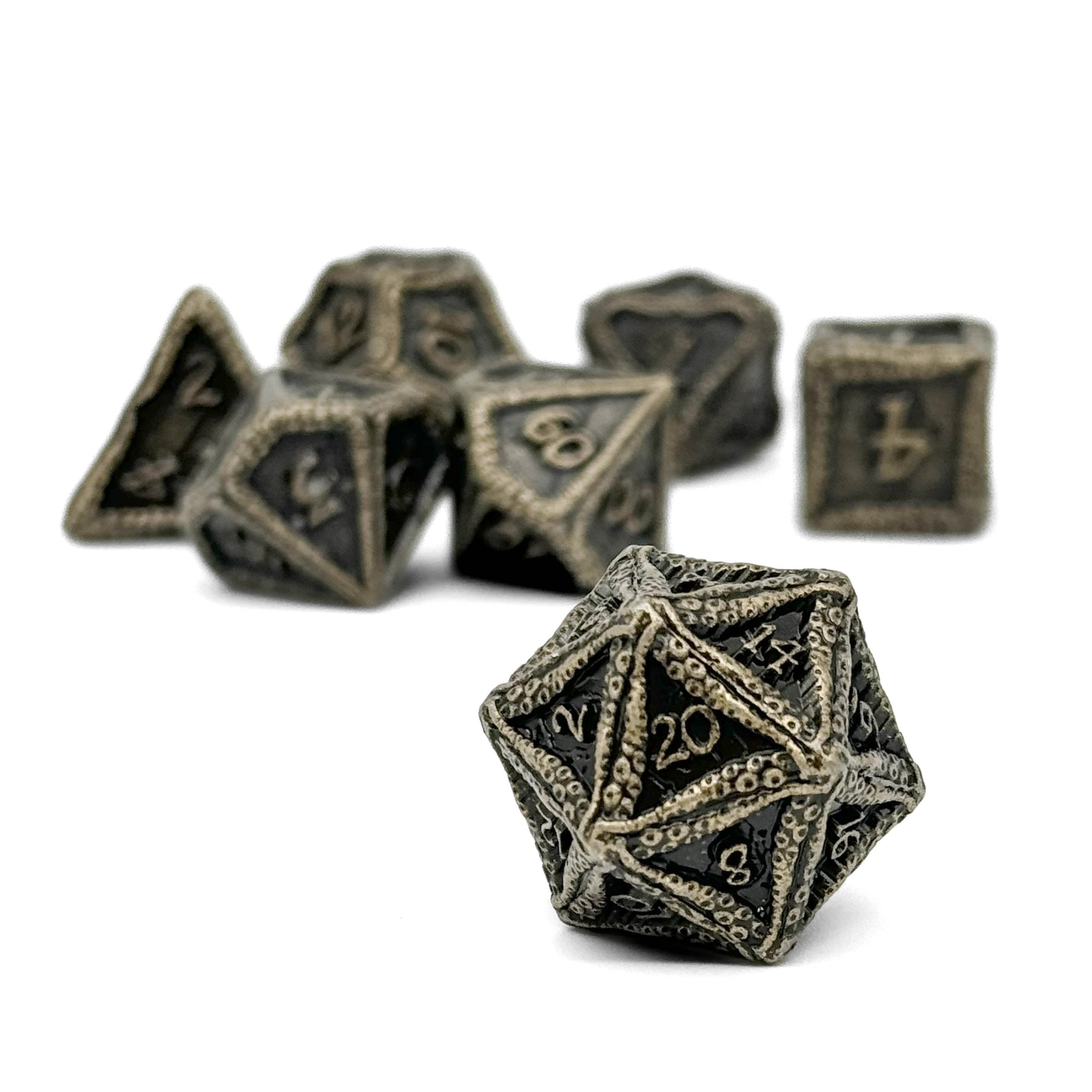 Pirate Dice - Pieces of 8 7 Piece RPG set Alloy Metal Dice-Metal - Zinc Alloy Dice-Norse Foundry-Dungeons and Dragons-D&D Dice-D20-Metal Dice Set-DnD-DnD Metal Dice Set-Perfect for Tabletop RPGs