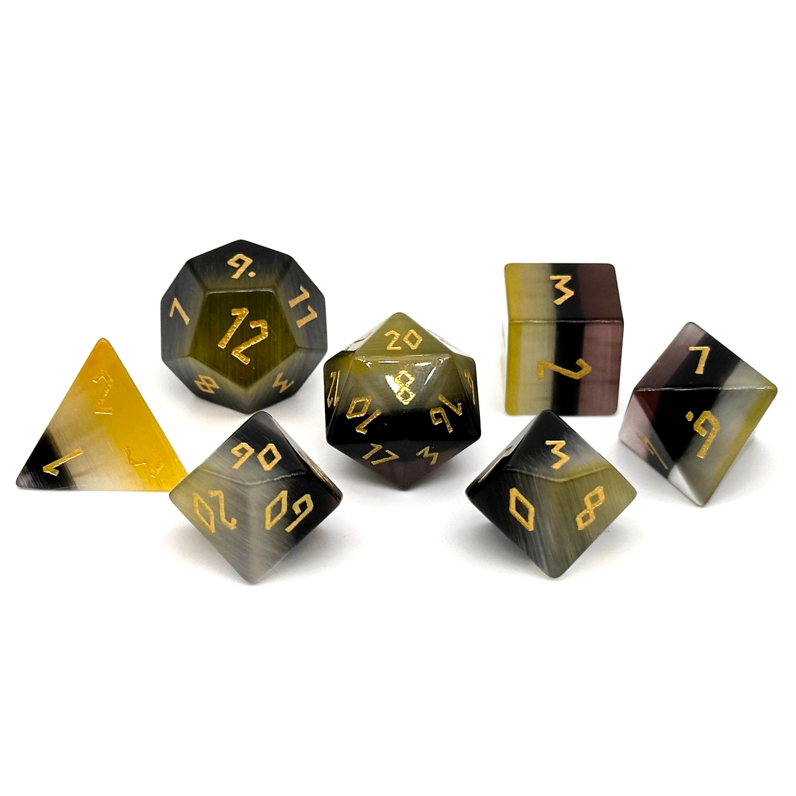 Pride Cats Eye - Non-Binary-Glass Dice-Norse Foundry-Norse Foundry-cat's eye glass dice-dungeons & dragons-d&d dice set-rpg dice set-glass dice set-d&d-perfect for tabletop rpgs