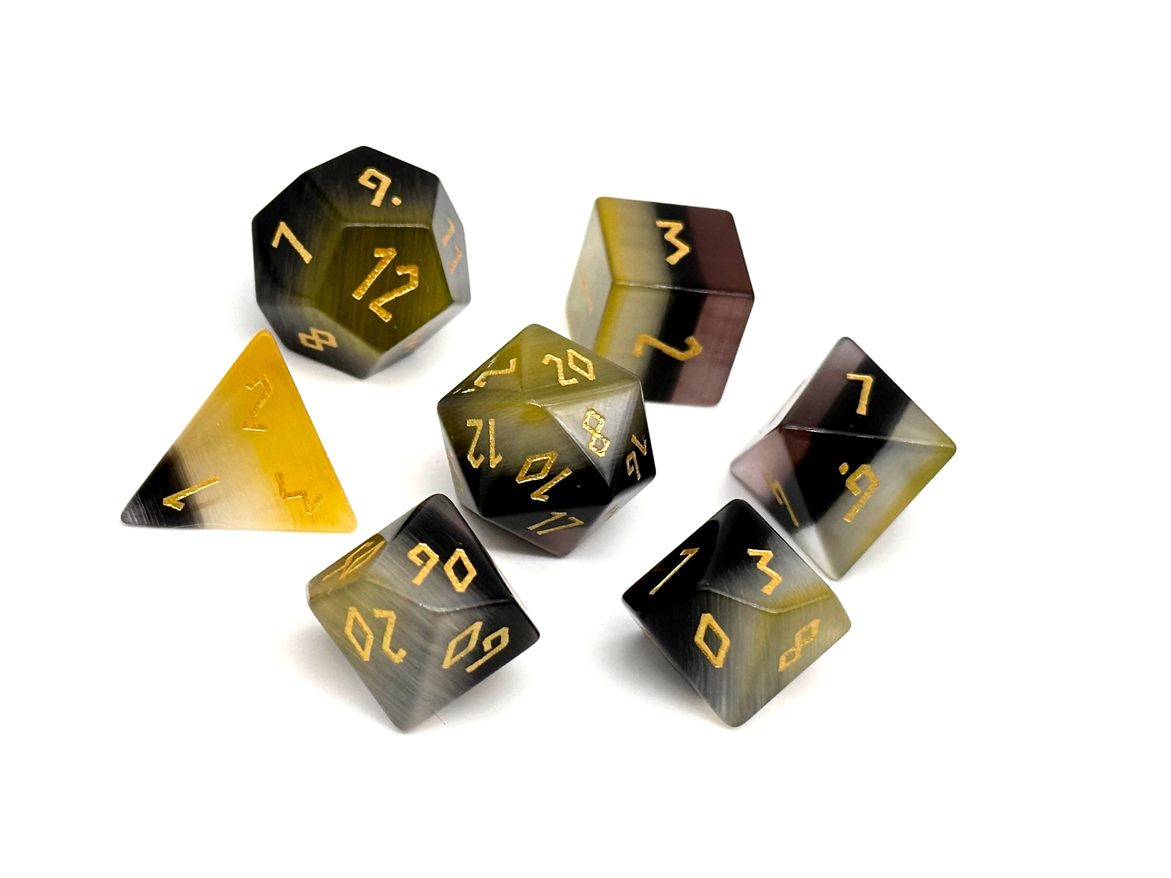 Pride Cats Eye - Non-Binary-Glass Dice-Norse Foundry-Norse Foundry-cat's eye glass dice-dungeons & dragons-d&d dice set-rpg dice set-glass dice set-d&d-perfect for tabletop rpgs