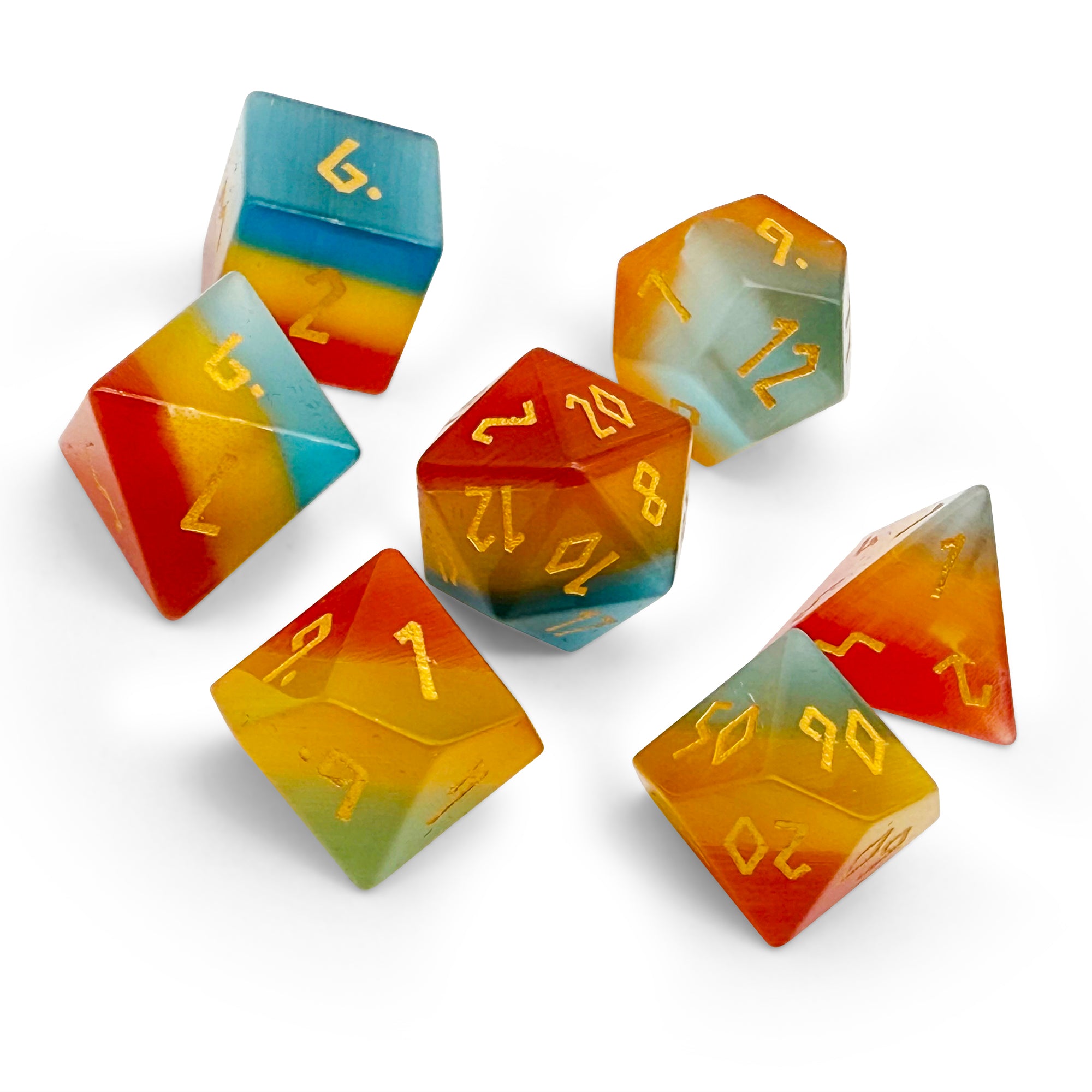 Pride Cats Eye - Pansexual-Glass Dice-Norse Foundry-Norse Foundry-cat's eye glass dice-dungeons & dragons-d&d dice set-rpg dice set-glass dice set-d&d-perfect for tabletop rpgs