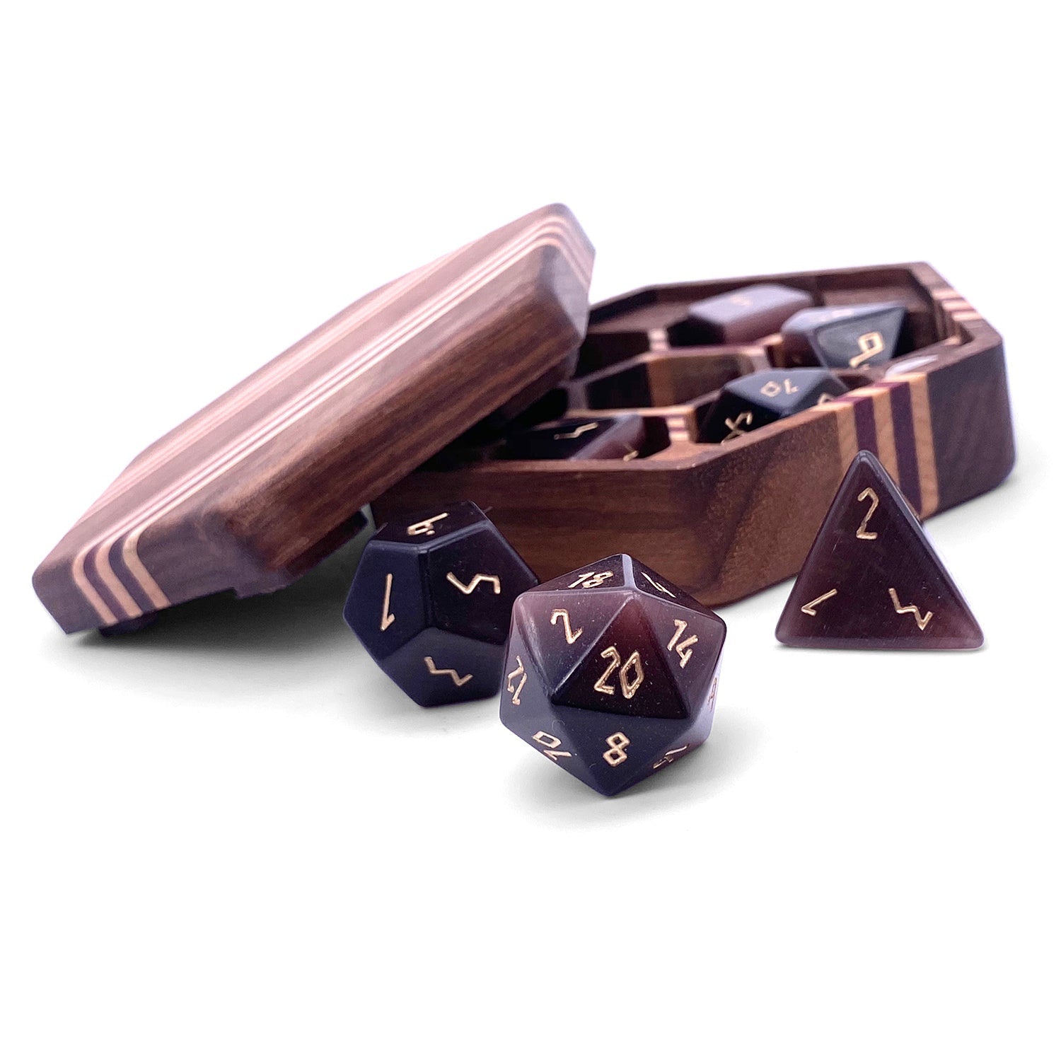 Purple Cats Eye - 7 Piece RPG Set Glass Dice-Glass Dice-Norse Foundry-Norse Foundry-cat's eye glass dice-dungeons & dragons-d&d dice set-rpg dice set-glass dice set-d&d-perfect for tabletop rpgs