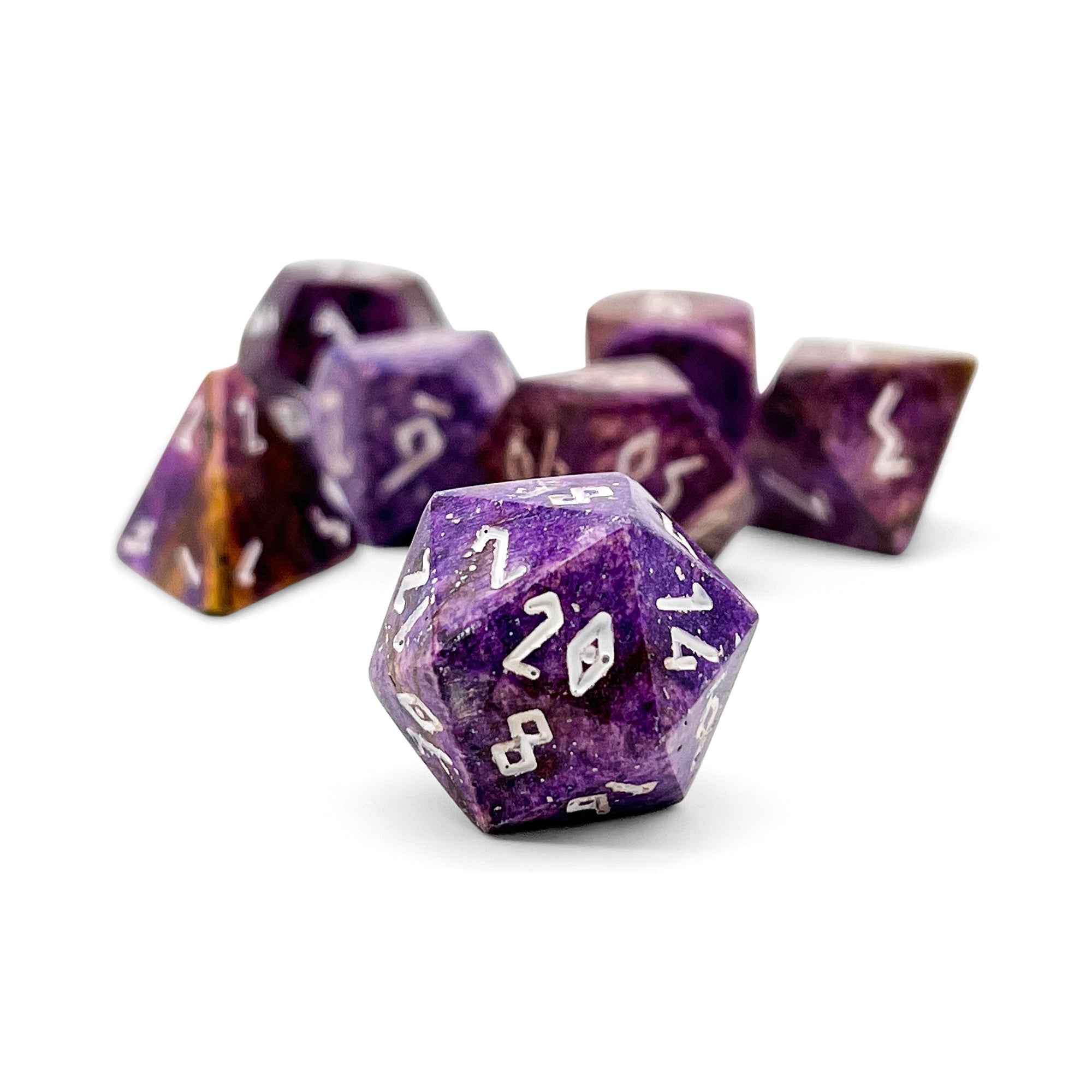 Purple Coral Fossil - 7 Piece RPG Set Gemstone Dice-Gemstone Dice-Norse Foundry-Gemstone Dice-Dungeons & Dragons Dice-Gem Dice-D&D Dice-Gaming Dice-Perfect for Tabletop RPGs-Dice Set