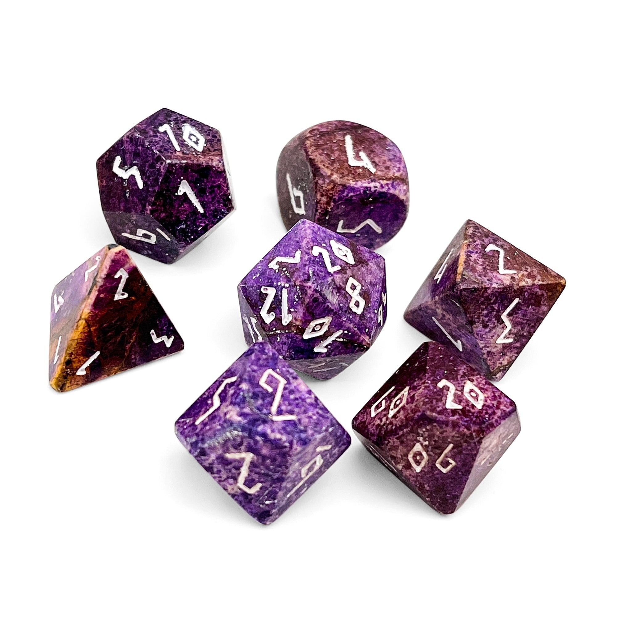 Purple Coral Fossil - 7 Piece RPG Set Gemstone Dice-Gemstone Dice-Norse Foundry-Gemstone Dice-Dungeons & Dragons Dice-Gem Dice-D&D Dice-Gaming Dice-Perfect for Tabletop RPGs-Dice Set