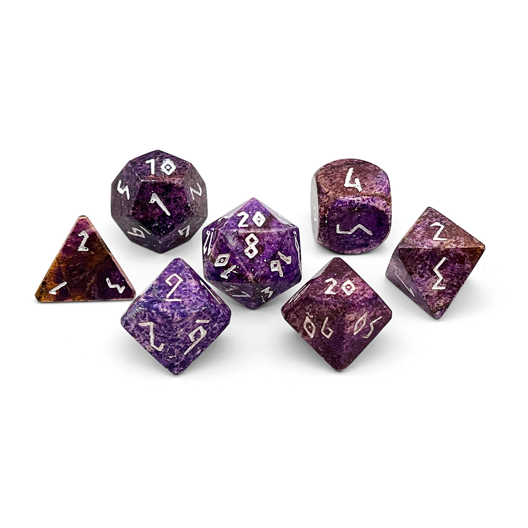 Purple Coral Fossil - 7 Piece RPG Set Gemstone Dice-Gemstone Dice-Norse Foundry-Gemstone Dice-Dungeons and Dragons Dice-Gem Dice-DND Dice-Gaming Dice-Perfect for Tabletop RPGs-Dice Set