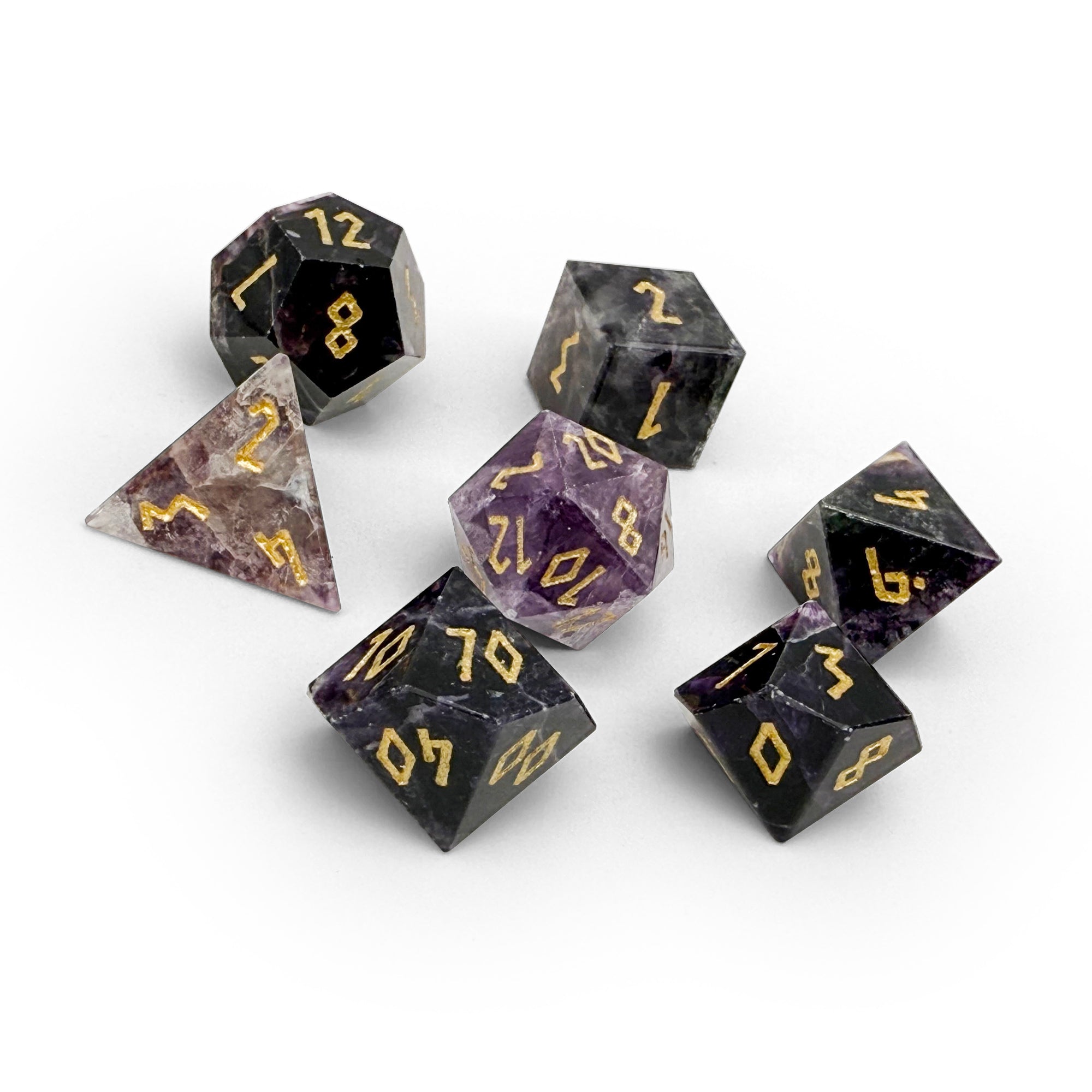 Purple Fluorite - 7 Piece RPG Set Gemstone Dice-Gemstone Dice-Norse Foundry-Gemstone Dice-Dungeons and Dragons Dice-Gem Dice-DND Dice-Gaming Dice-Perfect for Tabletop RPGs-Dice Set