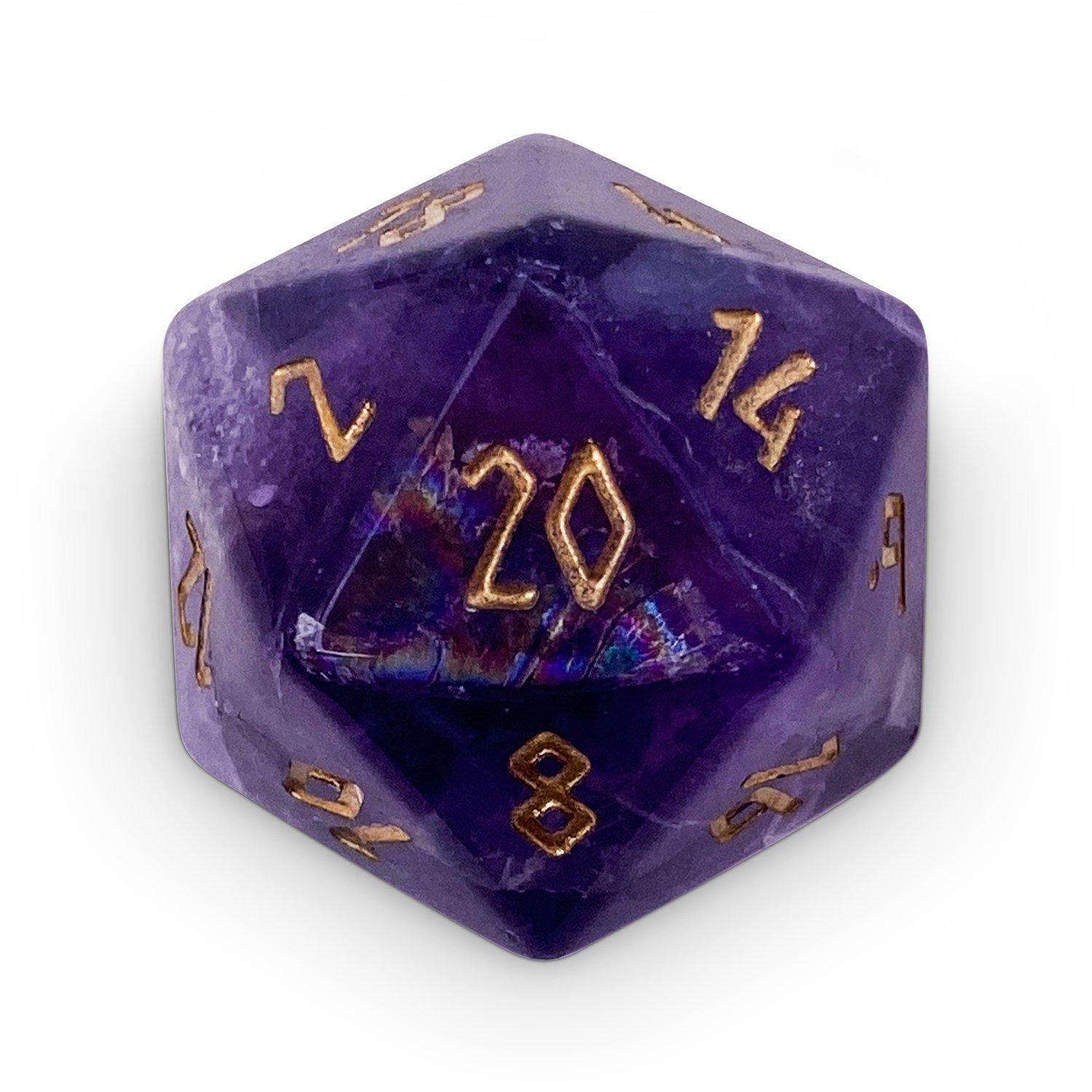 Purple Fluorite - Single D20 Gemstone Dice-Gemstone Dice-Norse Foundry-Gemstone Dice-Dungeons and Dragons Dice-Gem Dice-DnD Dice-Gaming Dice-Perfect for Tabletop RPGs-D20