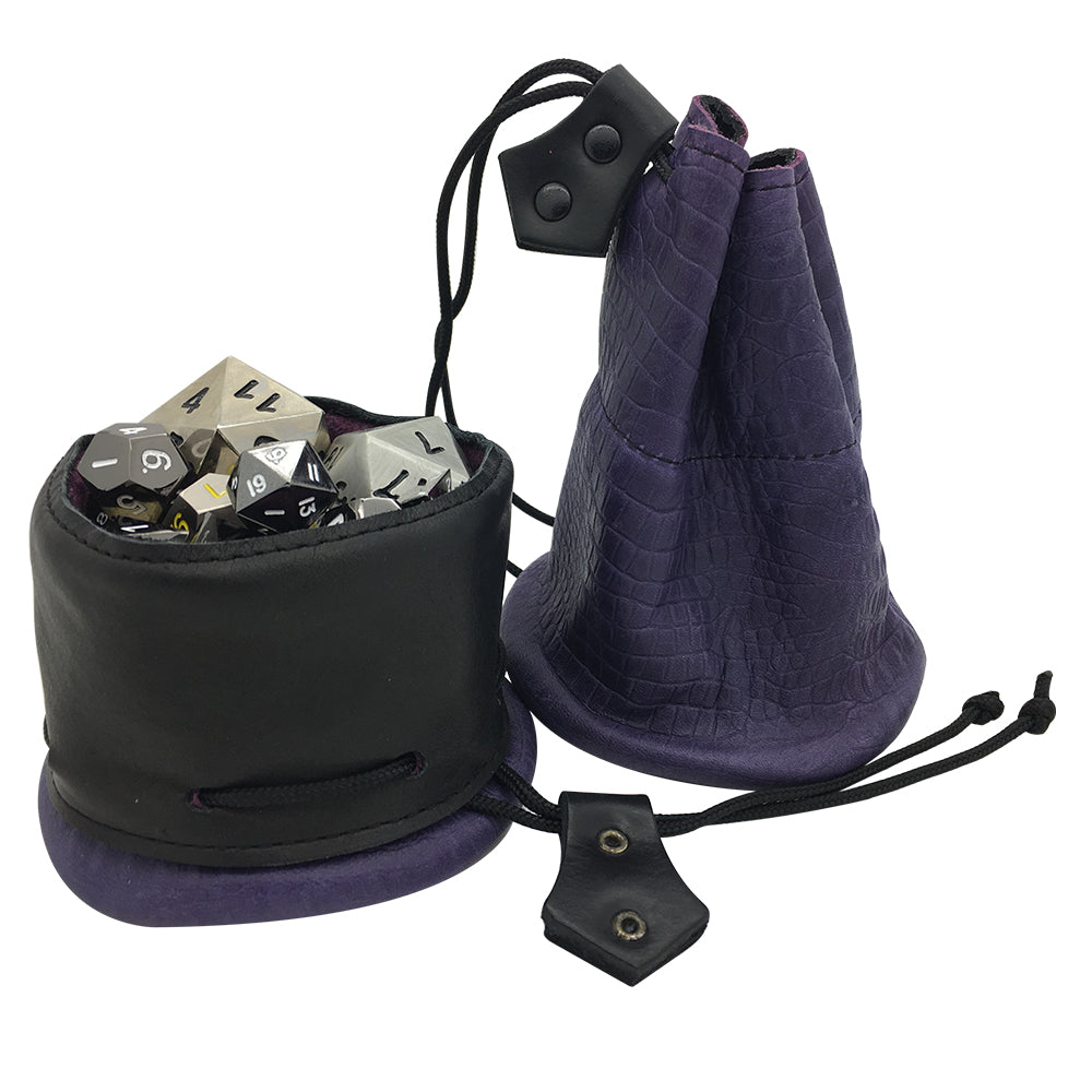 Purple and Black Dragon Scale Leather Dice Bag / Dice Cup Transformer