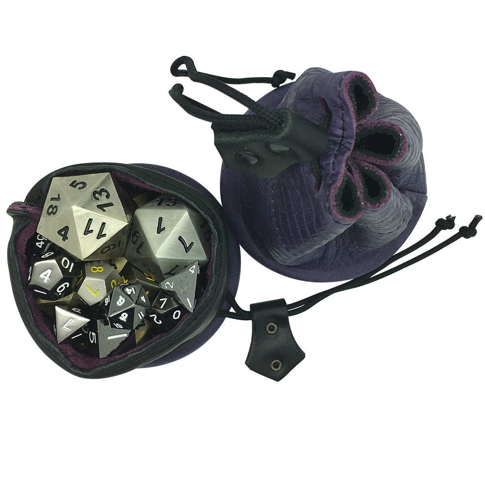Purple and Black Dragon Scale Leather Dice Bag / Dice Cup Transformer