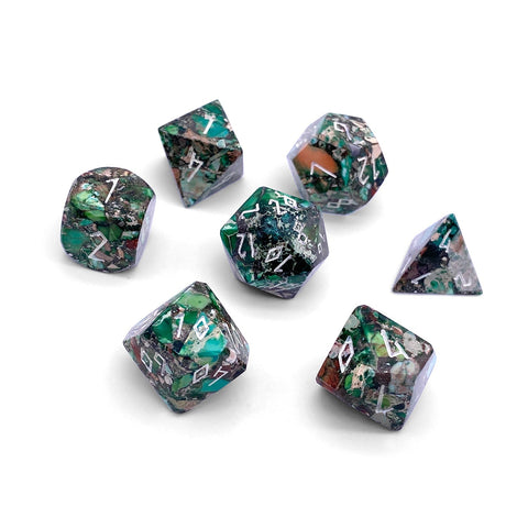 Pyrite Green Imperial Jasper - 7 Piece RPG Set TruStone Dice