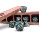 Pyrite Green Imperial Jasper - 7 Piece RPG Set TruStone Dice-TruStone Dice-Norse Foundry-Gemstone Dice-Dungeons & Dragons Dice-Gem Dice-DnD Dice-Gaming Dice-Perfect for Tabletop RPGs-Dice Set