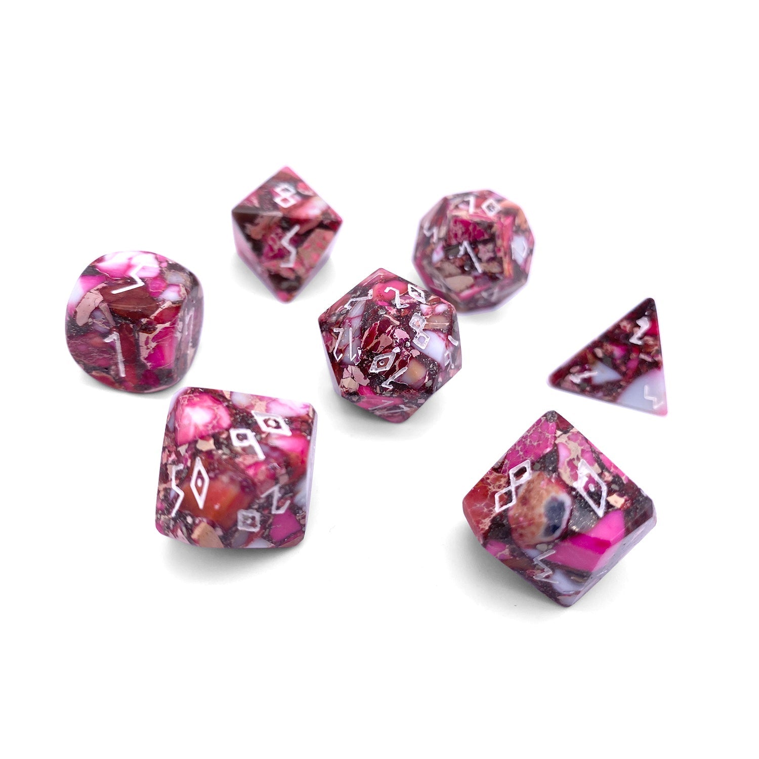 Pyrite Red Imperial Jasper - 7 Piece RPG Set TruStone Dice-TruStone Dice-Norse Foundry-Gemstone Dice-Dungeons and Dragons Dice-Gem Dice-DND Dice-Gaming Dice-Perfect for Tabletop RPGs-Dice Set