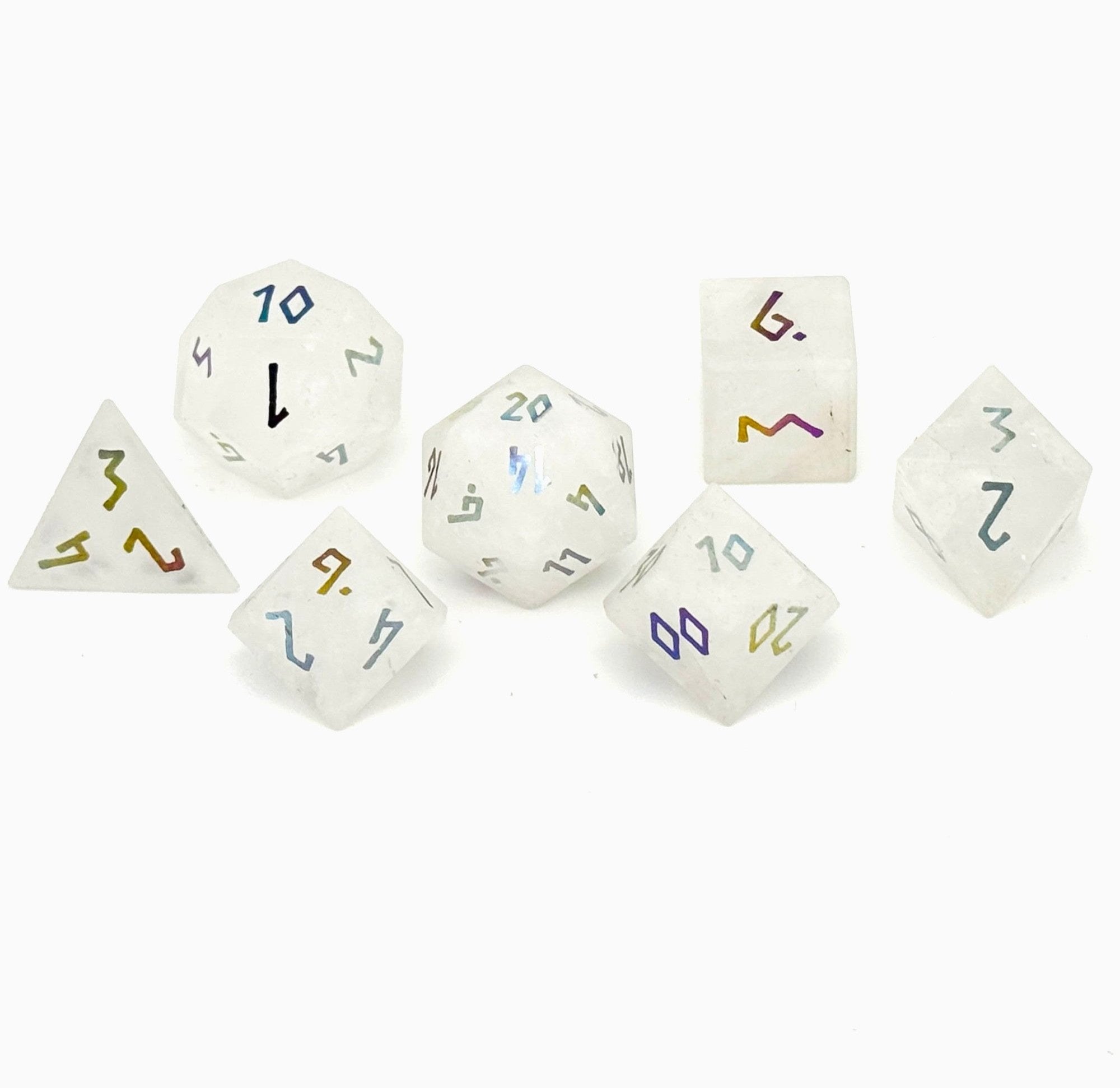 Quartz - Raised Holographic 7 Piece RPG Set Gemstone Dice-Gemstone Dice-Norse Foundry-Gemstone Dice-Dungeons & Dragons Dice-Gem Dice-DnD Dice-Gaming Dice-Perfect for Tabletop RPGs-Dice Set