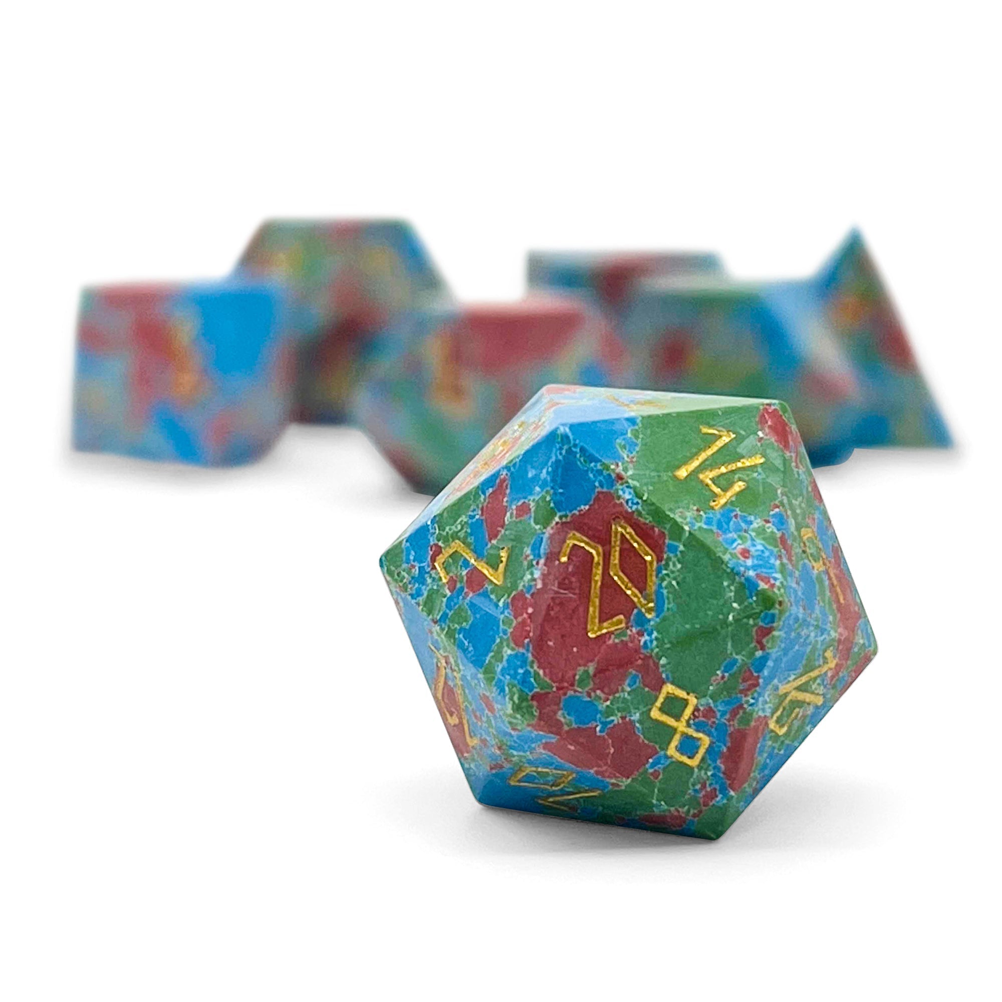 Red, Green, and Blue Splotted Turquoise - 7 Piece RPG Set TruStone Dice-TruStone Dice-Norse Foundry-Gemstone Dice-Dungeons & Dragons Dice-Gem Dice-DnD Dice-Gaming Dice-Perfect for Tabletop RPGs-Dice Set
