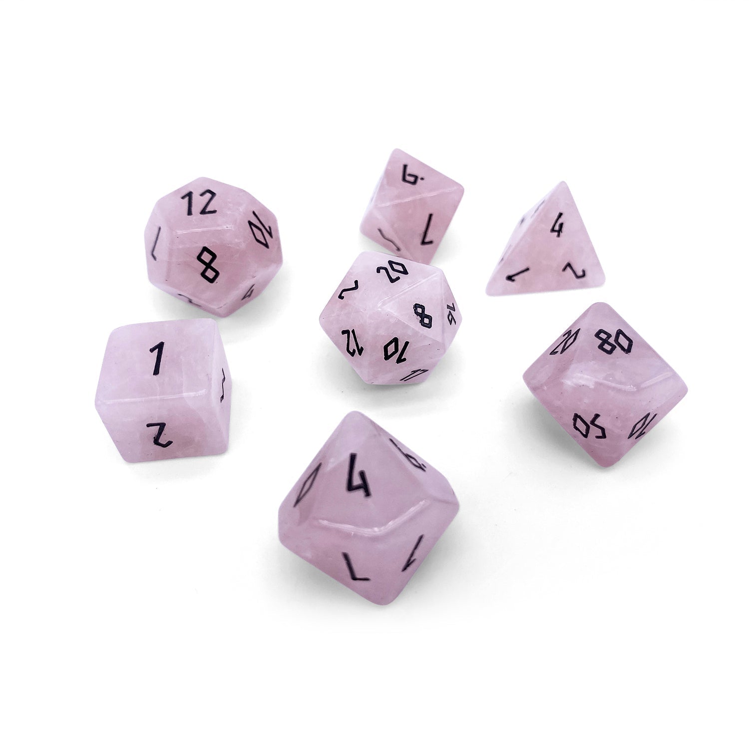 Rose Quartz - 7 Piece RPG Set Gemstone Dice-Gemstone Dice-Norse Foundry-Gemstone Dice-Dungeons & Dragons Dice-Gem Dice-D&D Dice-Gaming Dice-Perfect for Tabletop RPGs-Dice Set