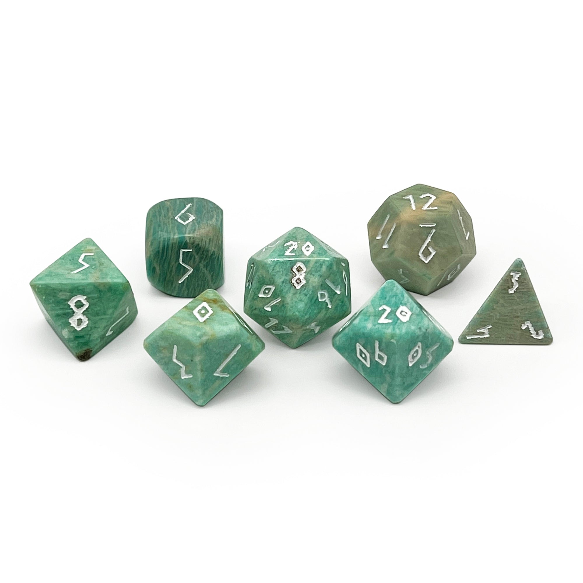 Russian Amazonite - 7 Piece RPG Set TruStone Dice-TruStone Dice-Norse Foundry-Gemstone Dice-Dungeons and Dragons Dice-Gem Dice-DND Dice-Gaming Dice-Perfect for Tabletop RPGs-Dice Set