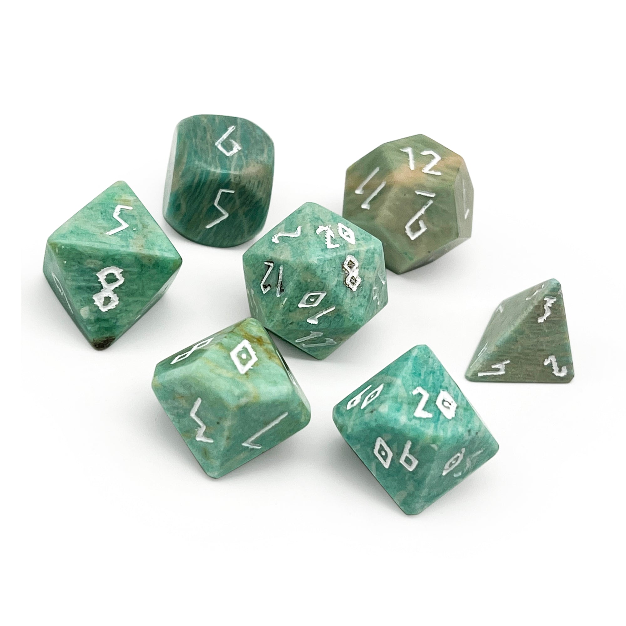 Russian Amazonite - 7 Piece RPG Set TruStone Dice-TruStone Dice-Norse Foundry-Gemstone Dice-Dungeons and Dragons Dice-Gem Dice-DND Dice-Gaming Dice-Perfect for Tabletop RPGs-Dice Set