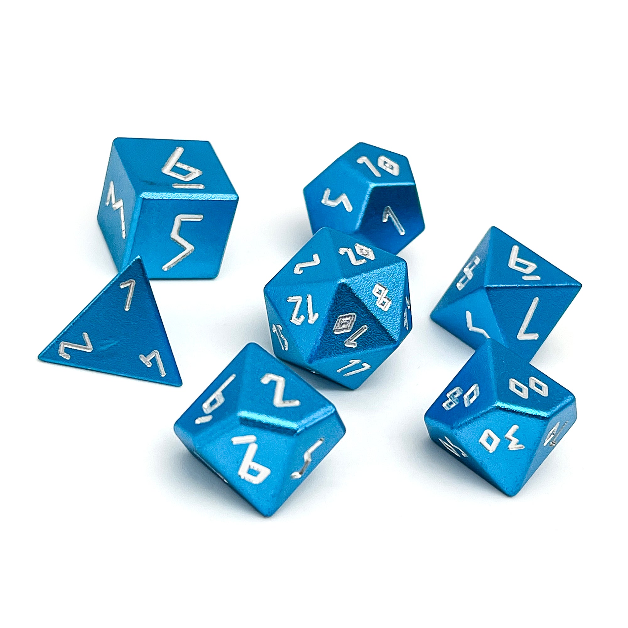 Sea Teal - 7 Piece RPG Set 6063 Aluminum Dice-Aluminum Dice-Norse Foundry-Norse Font-Norse Foundry-aluminum dice-dungeons & dragons-d&d dice set-rpg dice set-aluminum d&d dice set-d&d-lightweight-perfect for tabletop rpgs