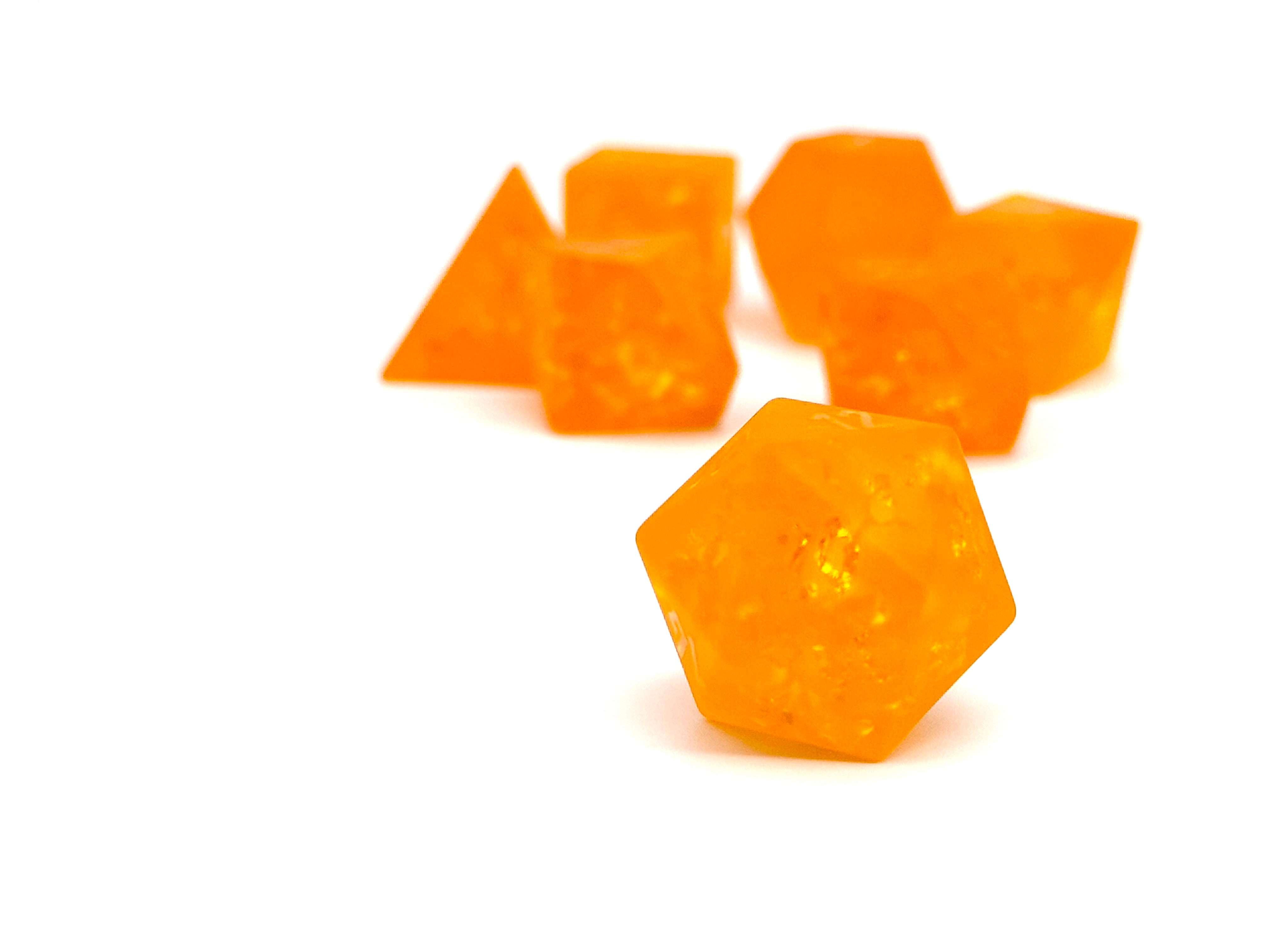 Shattered Frosted Zircon Orange - Raised-Glass Dice-Norse Foundry-Norse Foundry-zircon glass dice-dungeons & dragons-d&d dice set-rpg dice set-glass dice set-d&d-perfect for tabletop rpgs