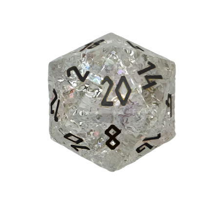 Shattered K9 Rainbow Glass - Black Font Boulder® 30mm Glass Dice-Norse Foundry-DND Dice-Glass Dice-D20-Glass D20-Collectible D20 Dice-Giant D20 for DnD