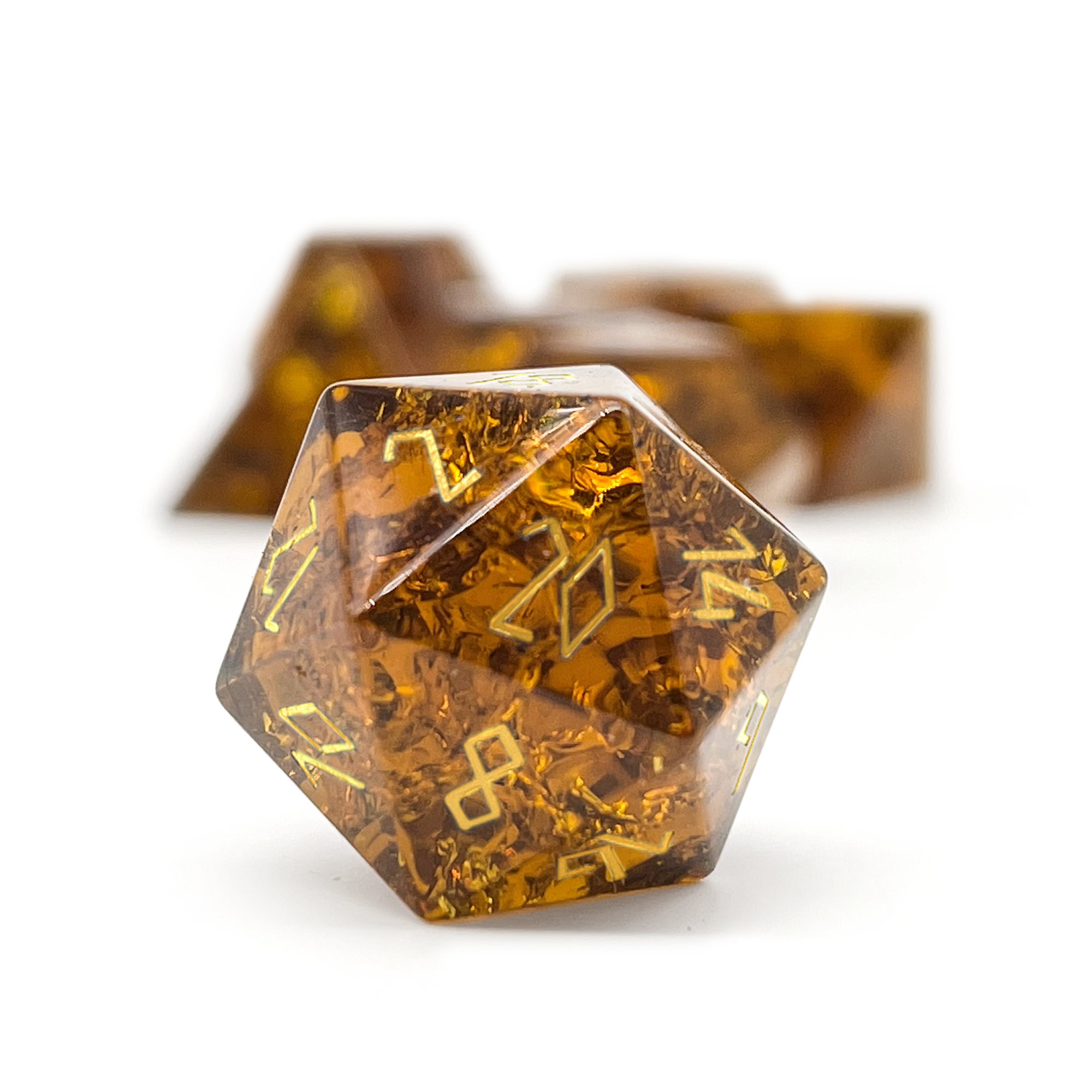 Shattered Zircon Amber Citrine - 7 Piece RPG Set Zircon Glass Dice-Glass Dice-Norse Foundry-Norse Foundry-zircon glass dice-dungeons & dragons-d&d dice set-rpg dice set-glass dice set-d&d-perfect for tabletop rpgs