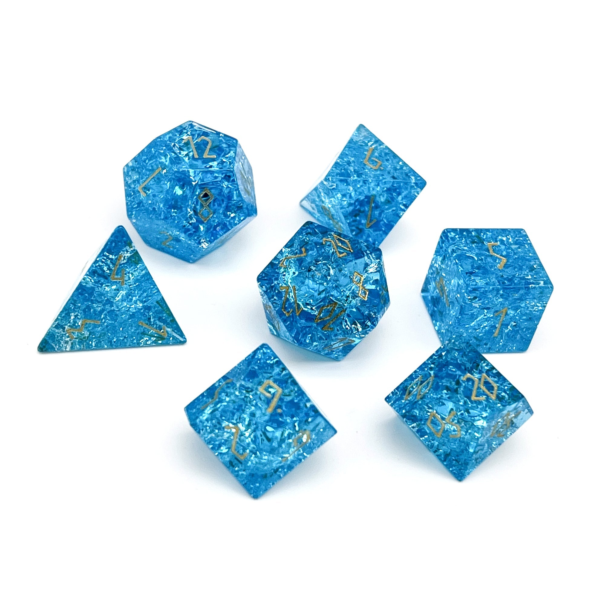 Shattered Zircon Aquamarine - 7 Piece RPG Set Zircon Glass Dice-Glass Dice-Norse Foundry-Norse Foundry-zircon glass dice-dungeons & dragons-d&d dice set-rpg dice set-glass dice set-d&d-perfect for tabletop rpgs