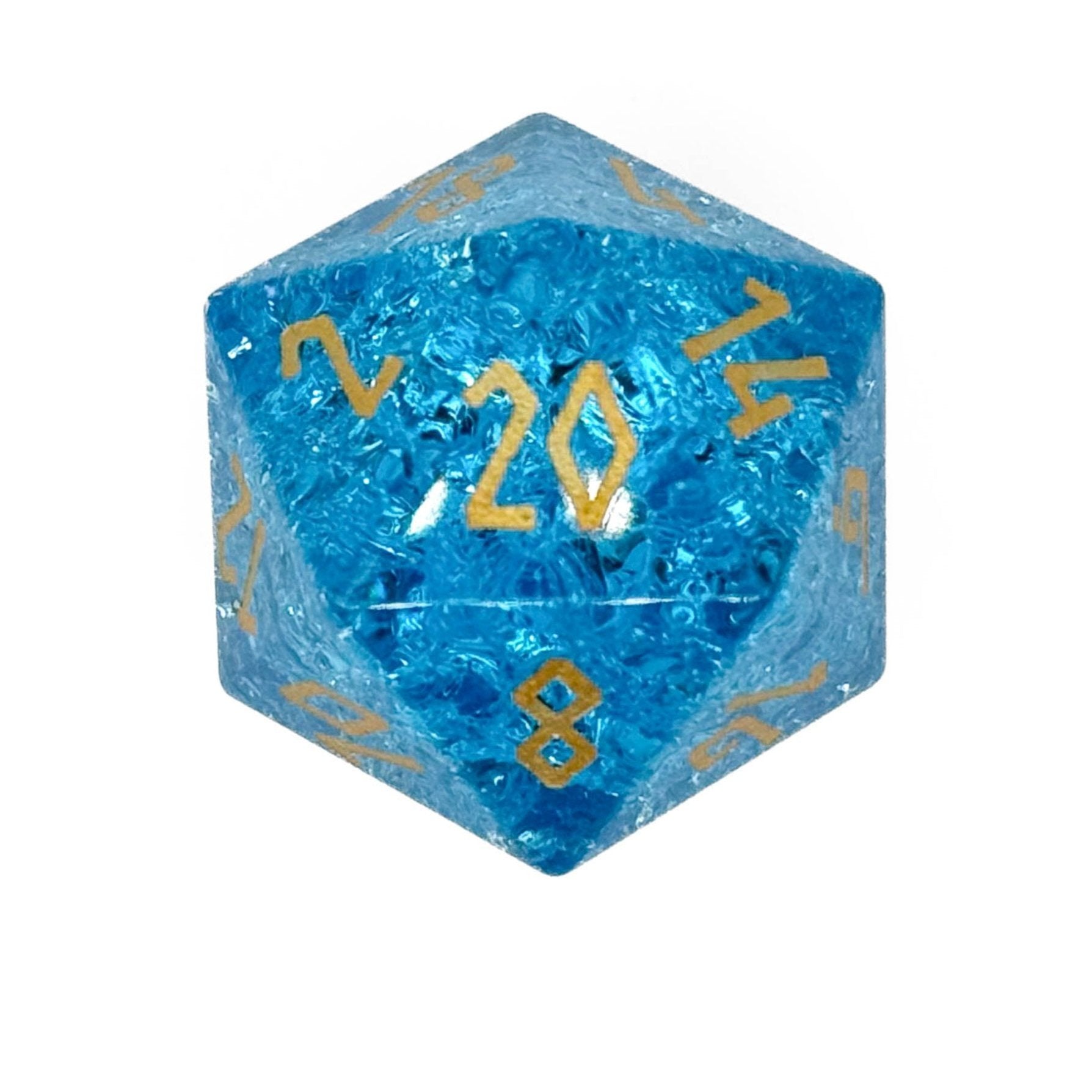Shattered Zircon Aquamarine Glass - Boulder® 30mm Glass Dice-Norse Foundry-DND Dice-Glass Dice-D20-Glass D20-Collectible D20 Dice-Giant D20 for DnD