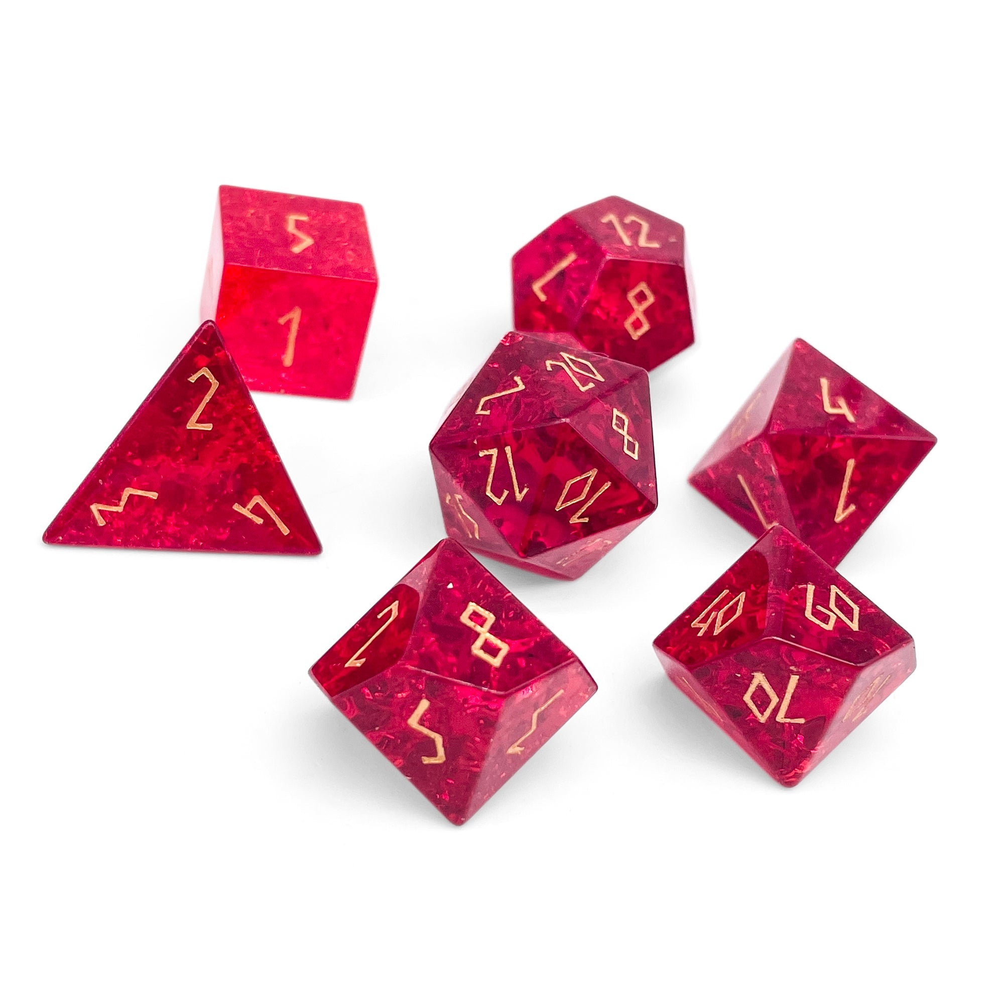 Shattered Zircon Garnet - 7 Piece RPG Set Zircon Glass Dice-Glass Dice-Norse Foundry-Norse Foundry-zircon glass dice-dungeons & dragons-d&d dice set-rpg dice set-glass dice set-d&d-perfect for tabletop rpgs