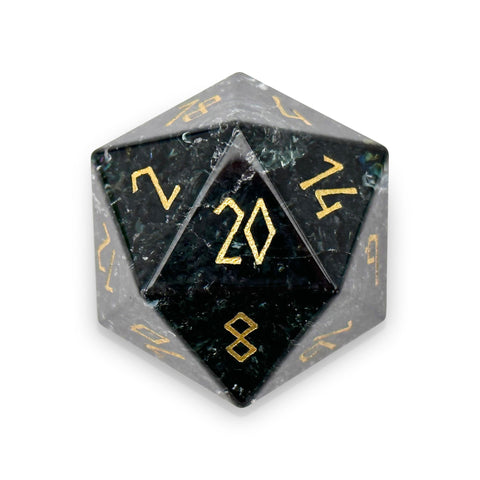 Shattered Zircon Smoke - Gold Font Boulder® 30mm Glass Dice