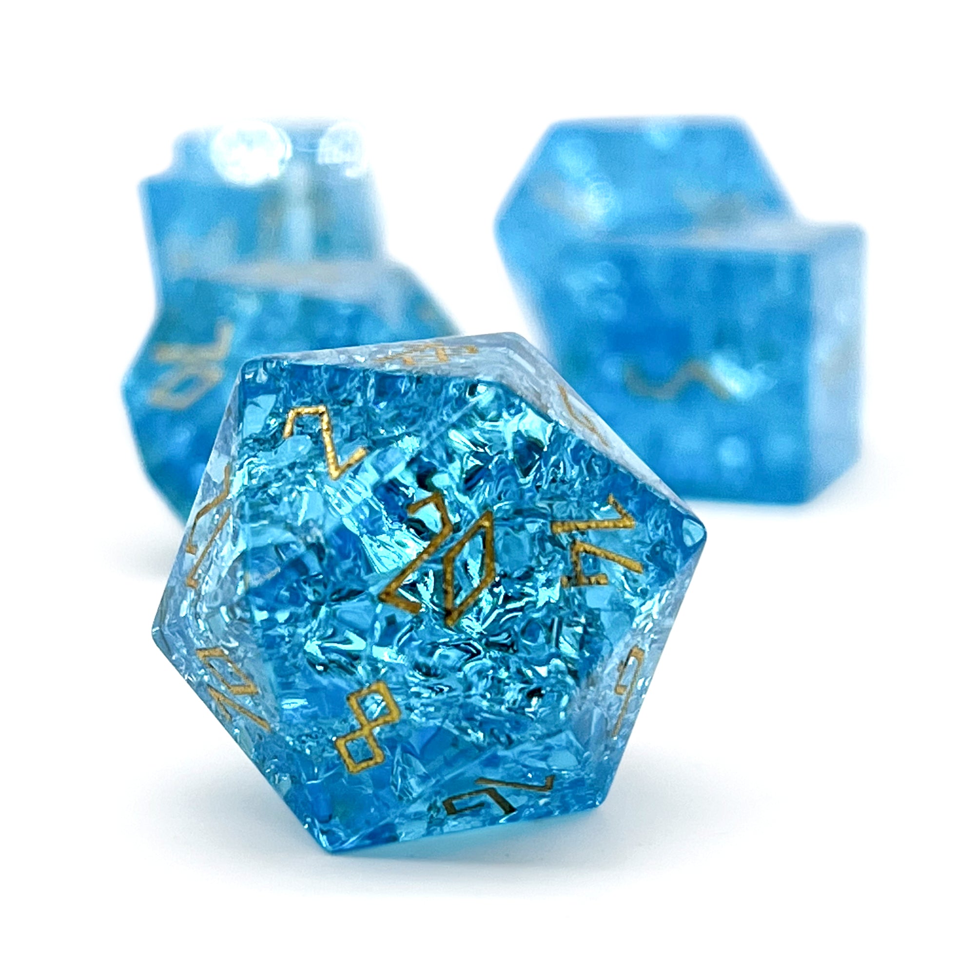 Shattered Zircon Aquamarine - 7 Piece RPG Set Zircon Glass Dice