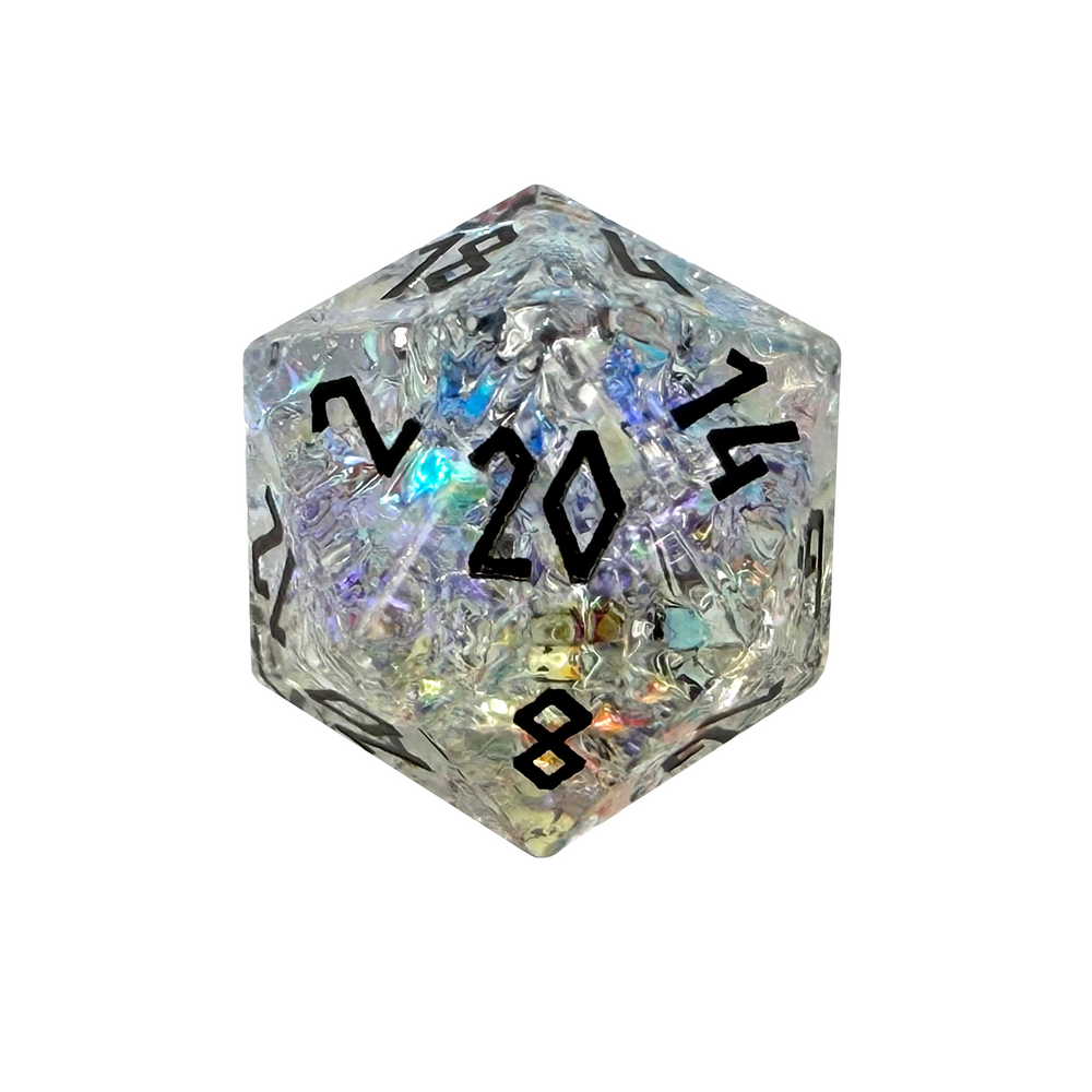 Shattered K9 Rainbow Glass - Black Font Boulder® 30mm Glass Dice