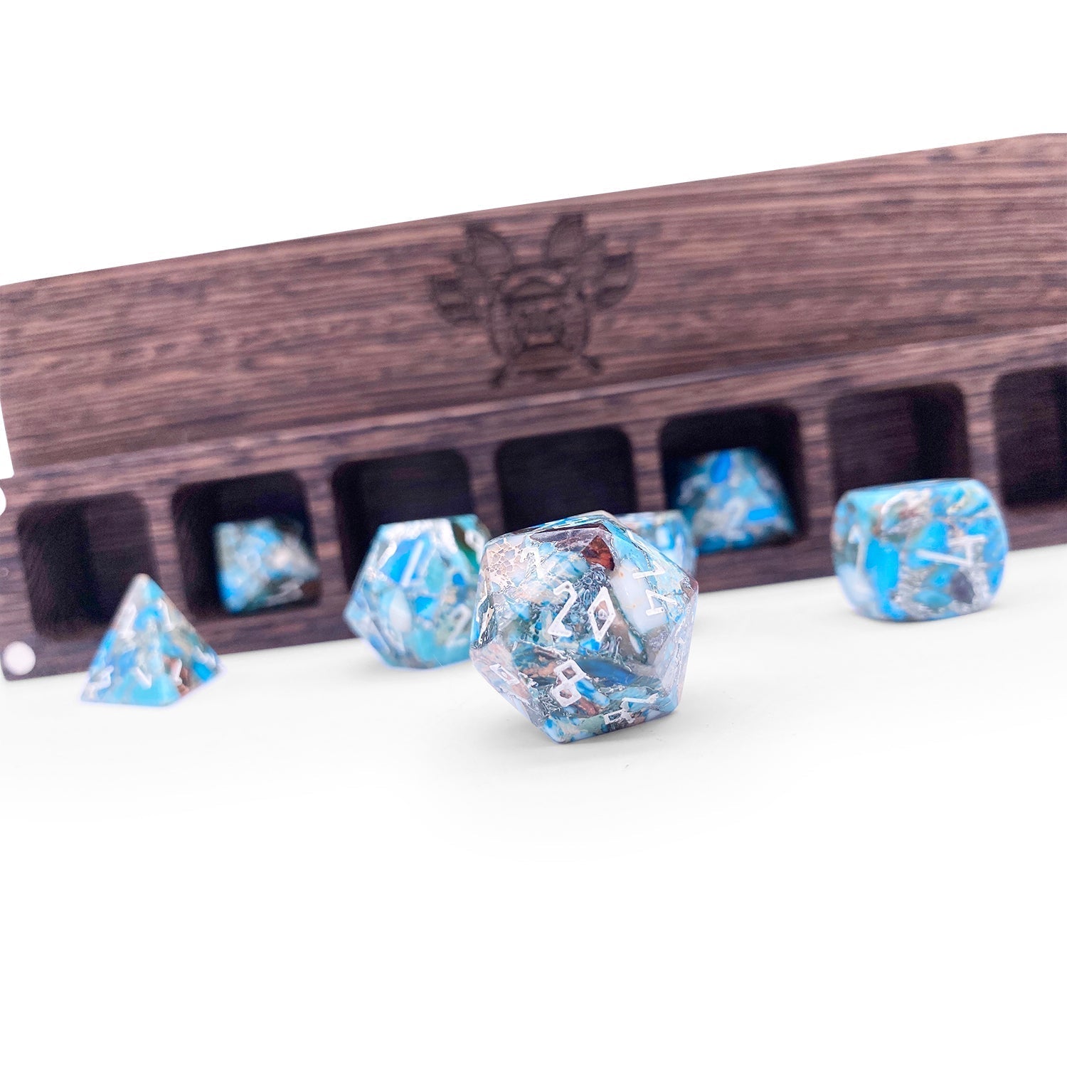 Silver Blue Imperial Jasper - 7 Piece RPG Set TruStone Dice-TruStone Dice-Norse Foundry-Gemstone Dice-Dungeons & Dragons Dice-Gem Dice-DnD Dice-Gaming Dice-Perfect for Tabletop RPGs-Dice Set