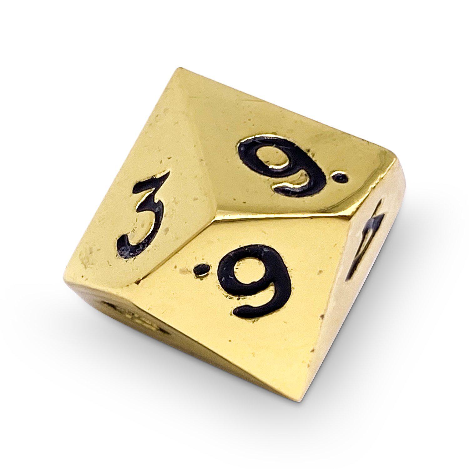 Single Alloy D10 in Dead Man's Gold by-Zinc Alloy Dice-Norse Foundry-dice-dungeons & dragons-d&d-dungeons & dragons-metal dice-d10