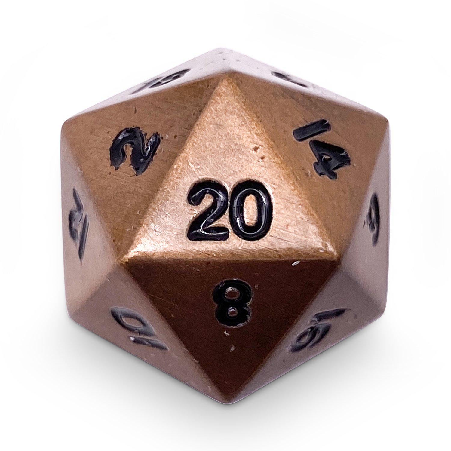 Single Alloy Metal D20 in Gnomish Copper by Norse Foundry-Metal - Zinc Alloy Dice-Norse Foundry-dice-dungeons and dragons-dnd-dungeons & dragons-metal dice-d20