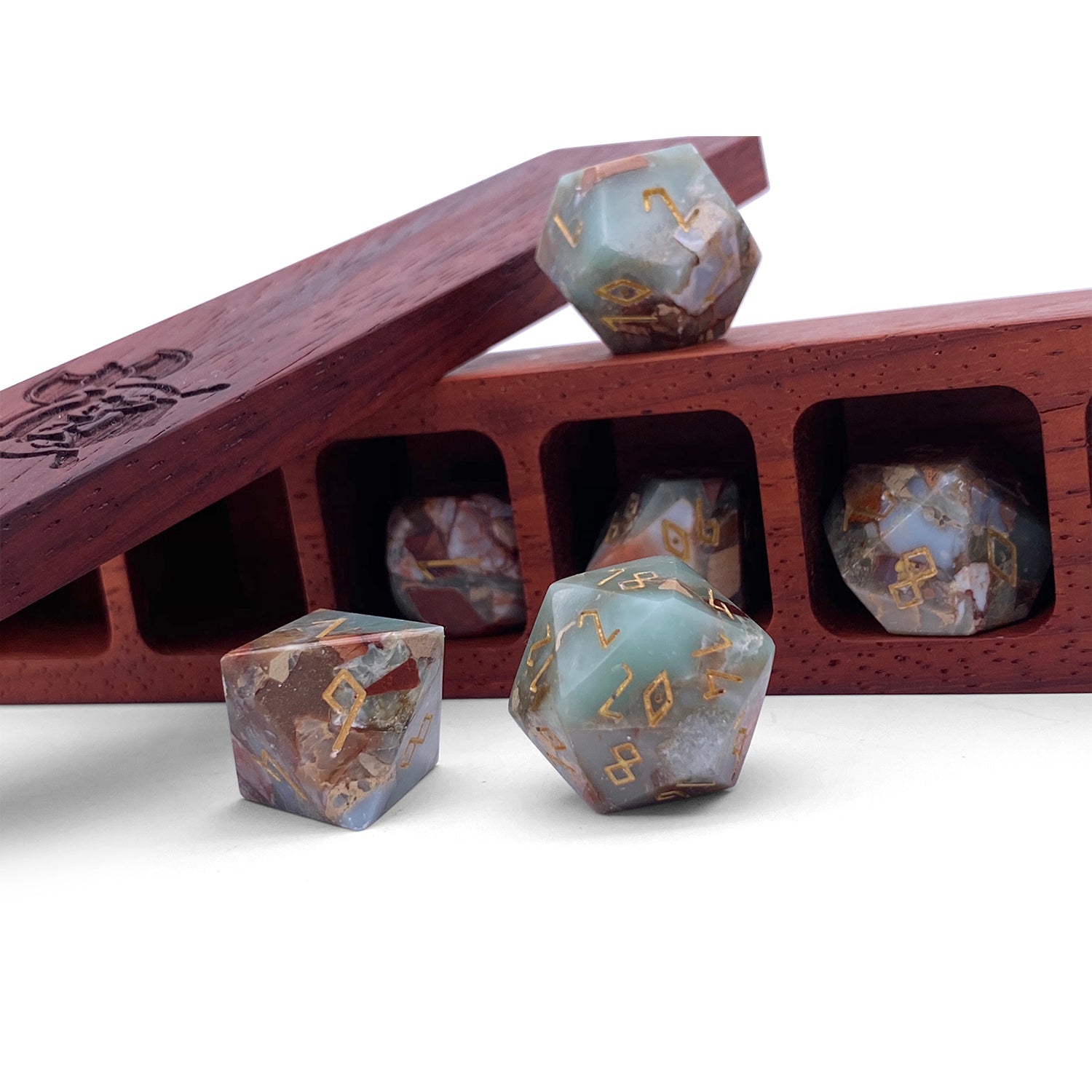 Snake Skin Imperial Jasper - 7 Piece RPG Set TruStone Dice-TruStone Dice-Norse Foundry-Gemstone Dice-Dungeons and Dragons Dice-Gem Dice-D&D Dice-Gaming Dice-Perfect for Tabletop RPGs-Dice Set