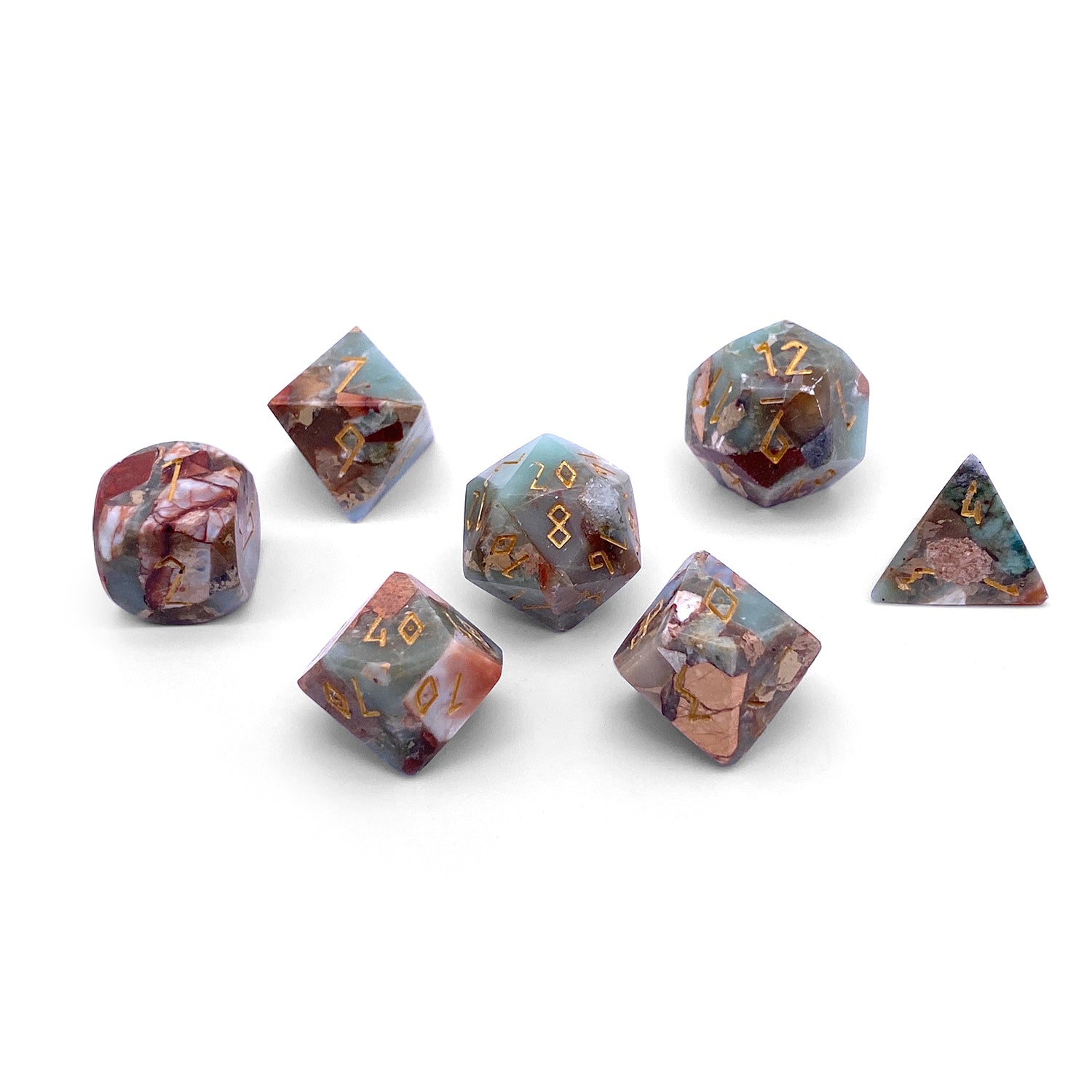 Snake Skin Imperial Jasper - 7 Piece RPG Set TruStone Dice-TruStone Dice-Norse Foundry-Gemstone Dice-Dungeons and Dragons Dice-Gem Dice-DND Dice-Gaming Dice-Perfect for Tabletop RPGs-Dice Set