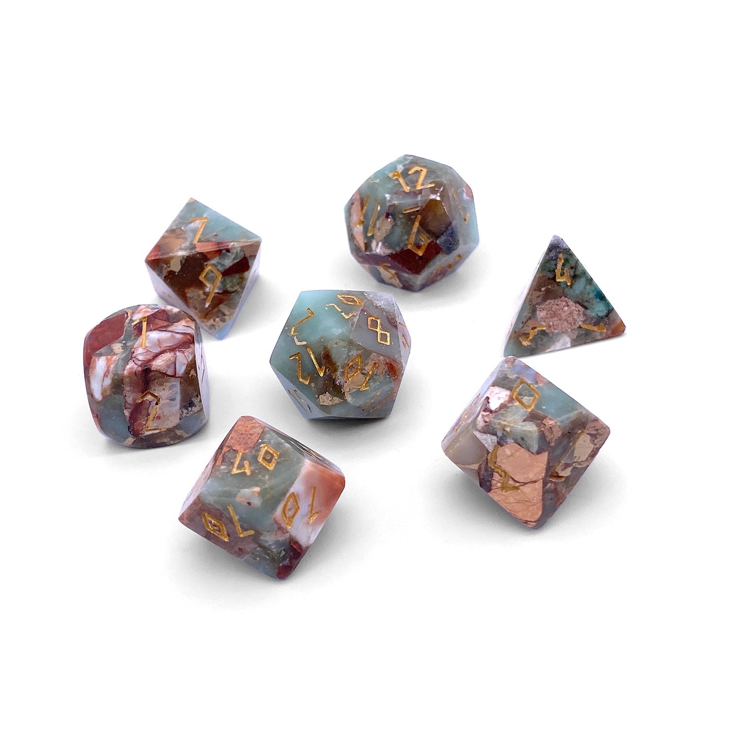 Snake Skin Imperial Jasper - 7 Piece RPG Set TruStone Dice-TruStone Dice-Norse Foundry-Gemstone Dice-Dungeons & Dragons Dice-Gem Dice-DnD Dice-Gaming Dice-Perfect for Tabletop RPGs-Dice Set
