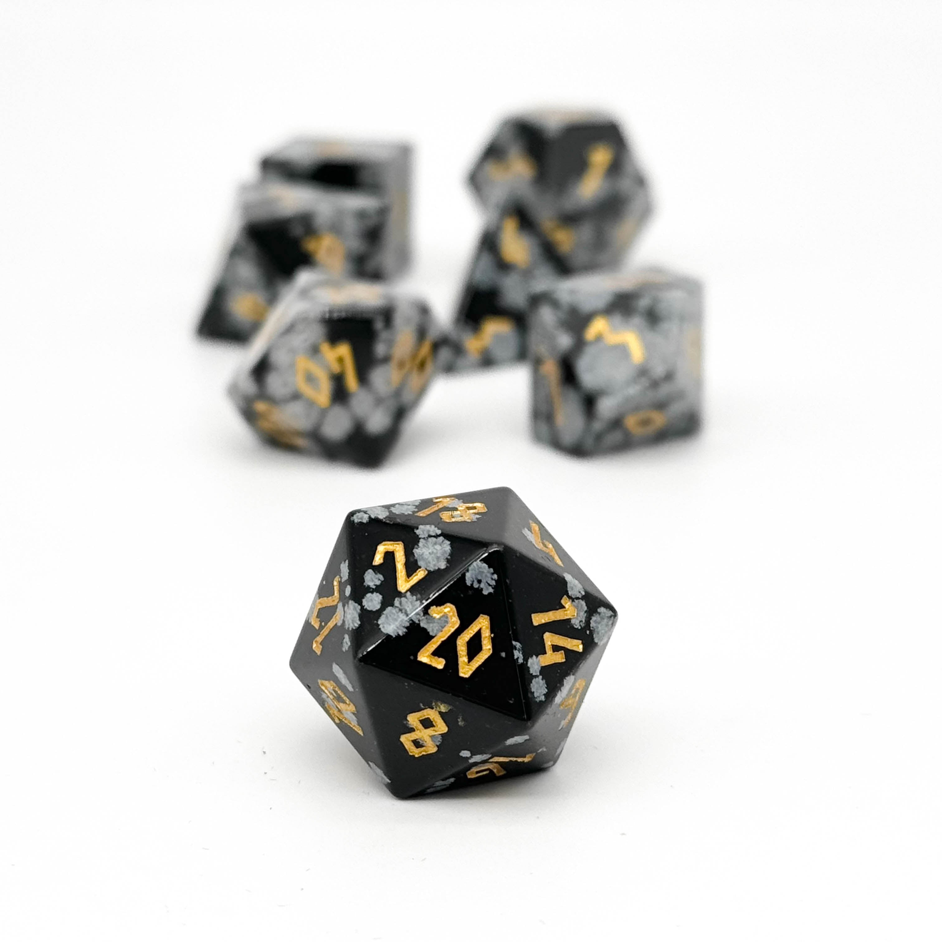 Snowflake obsidian - 7 Piece RPG Set Gemstone Dice-Gemstone Dice-Norse Foundry-Gemstone Dice-Dungeons and Dragons Dice-Gem Dice-DND Dice-Gaming Dice-Perfect for Tabletop RPGs-Dice Set