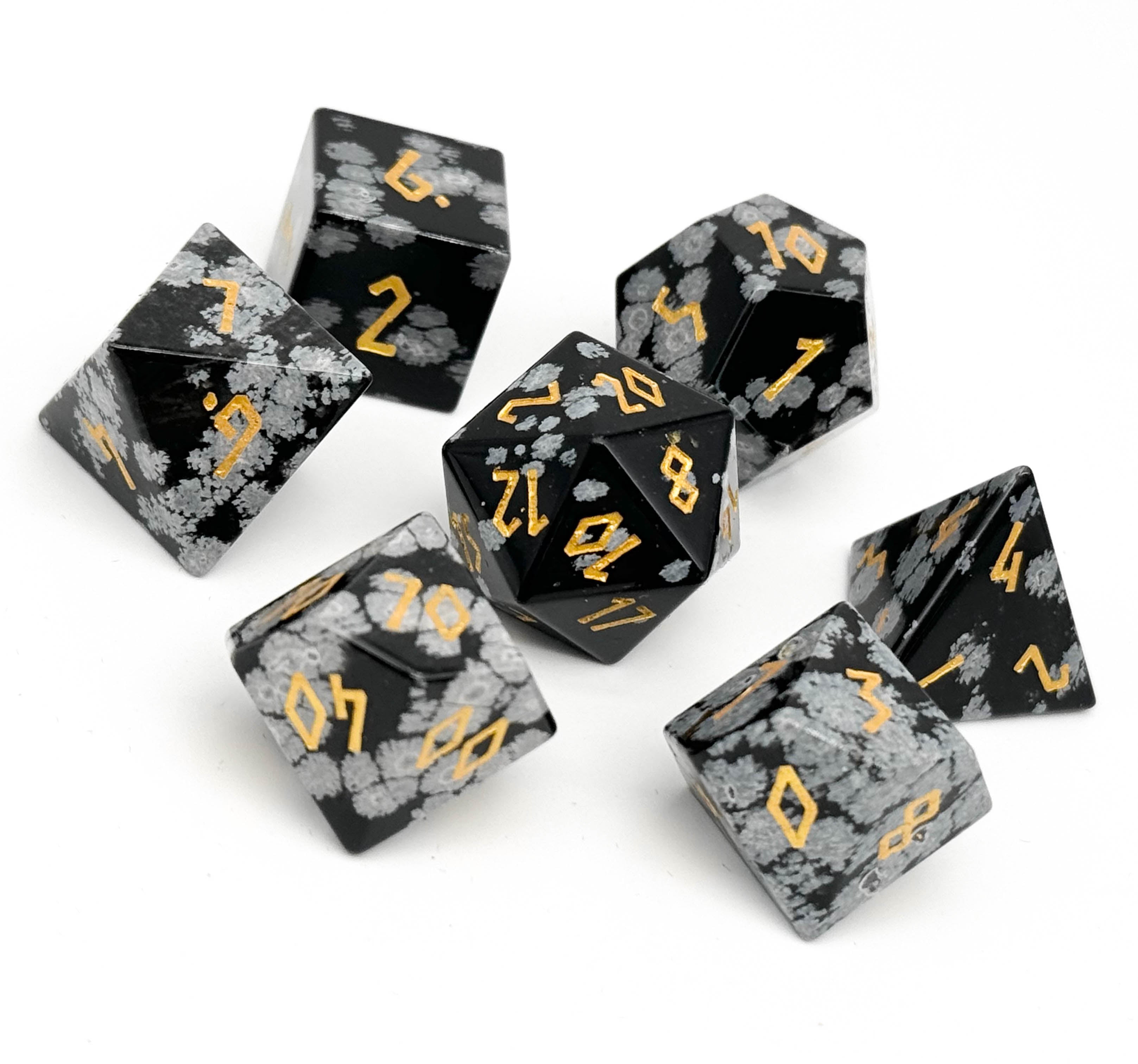 Snowflake obsidian - 7 Piece RPG Set Gemstone Dice-Gemstone Dice-Norse Foundry-Gemstone Dice-Dungeons and Dragons Dice-Gem Dice-DND Dice-Gaming Dice-Perfect for Tabletop RPGs-Dice Set