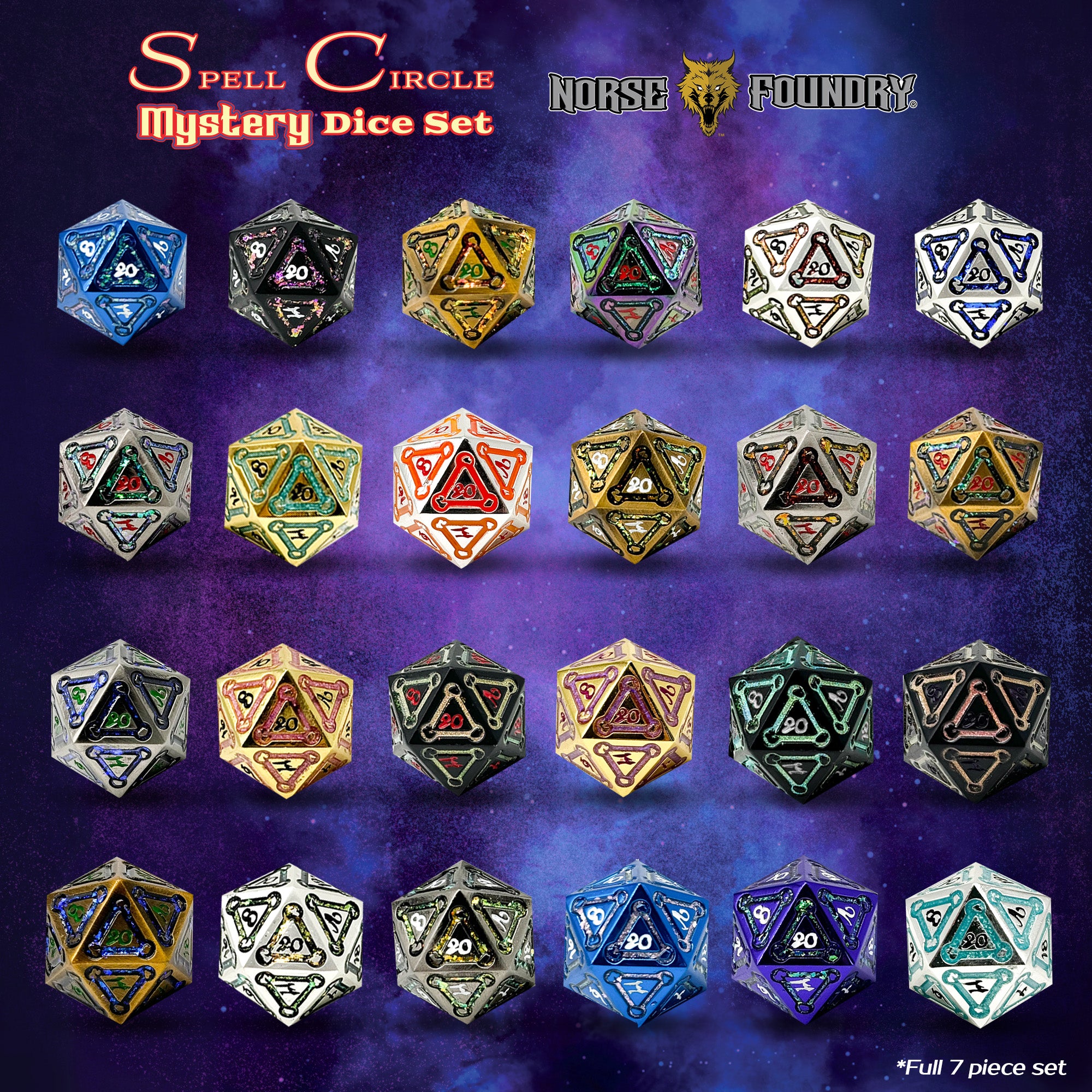 Spell Circle Mystery Dice Set-Mystery Deals-Norse Foundry-mystery dice-dungeons and dragons-d&d-dungeons & dragons-mystery deal-Perfect for Tabletop RPGs